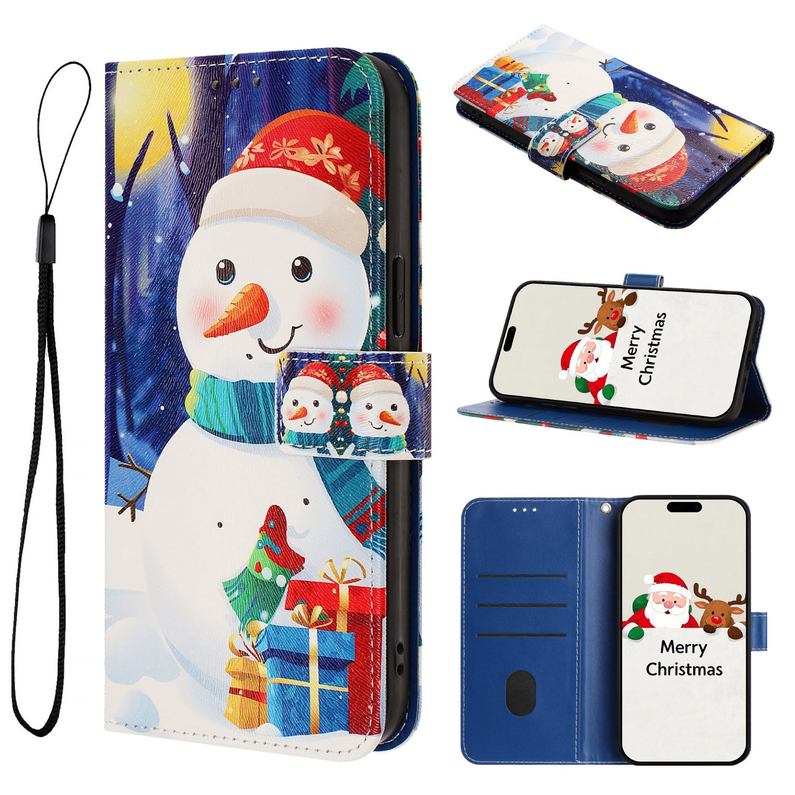 For-Samsung-Galaxy-S26-Edge-Wallet-Case-Christmas-Pattern-Printing-Leather-Phone-Cover-with-Lanyard-Gift-Box-Snowman