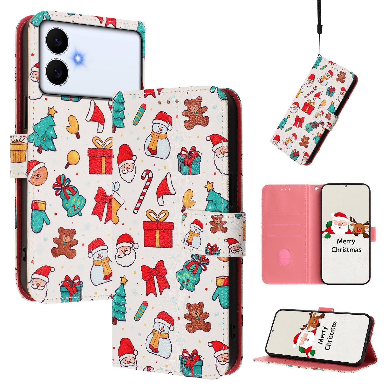 For-Samsung-Galaxy-S26-Edge-Wallet-Case-Christmas-Pattern-Printing-Leather-Phone-Cover-with-Lanyard-Christmas-Elements