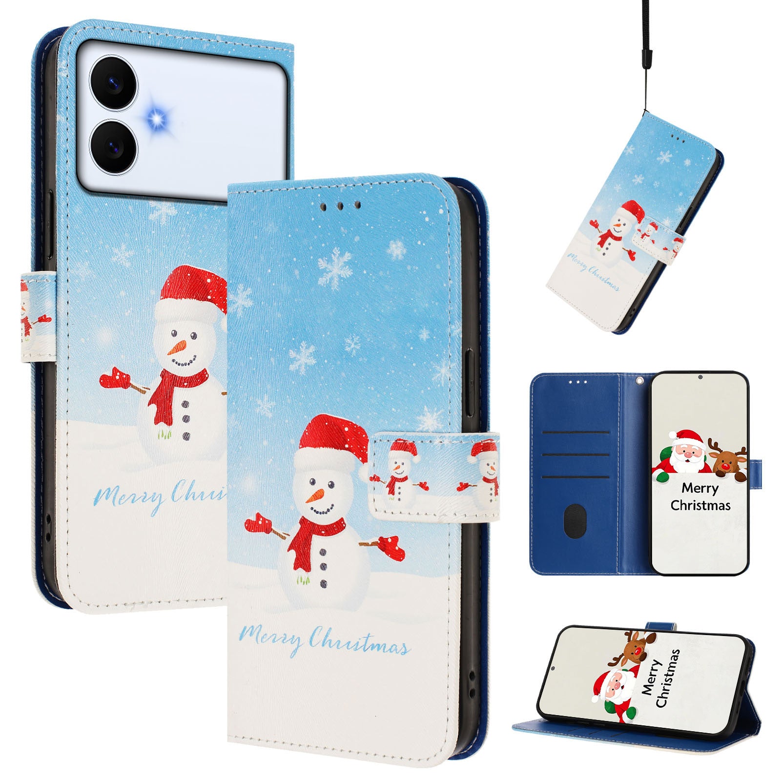 For-Samsung-Galaxy-S26-Edge-Wallet-Case-Christmas-Pattern-Printing-Leather-Phone-Cover-with-Lanyard-Snowflake-Snowman