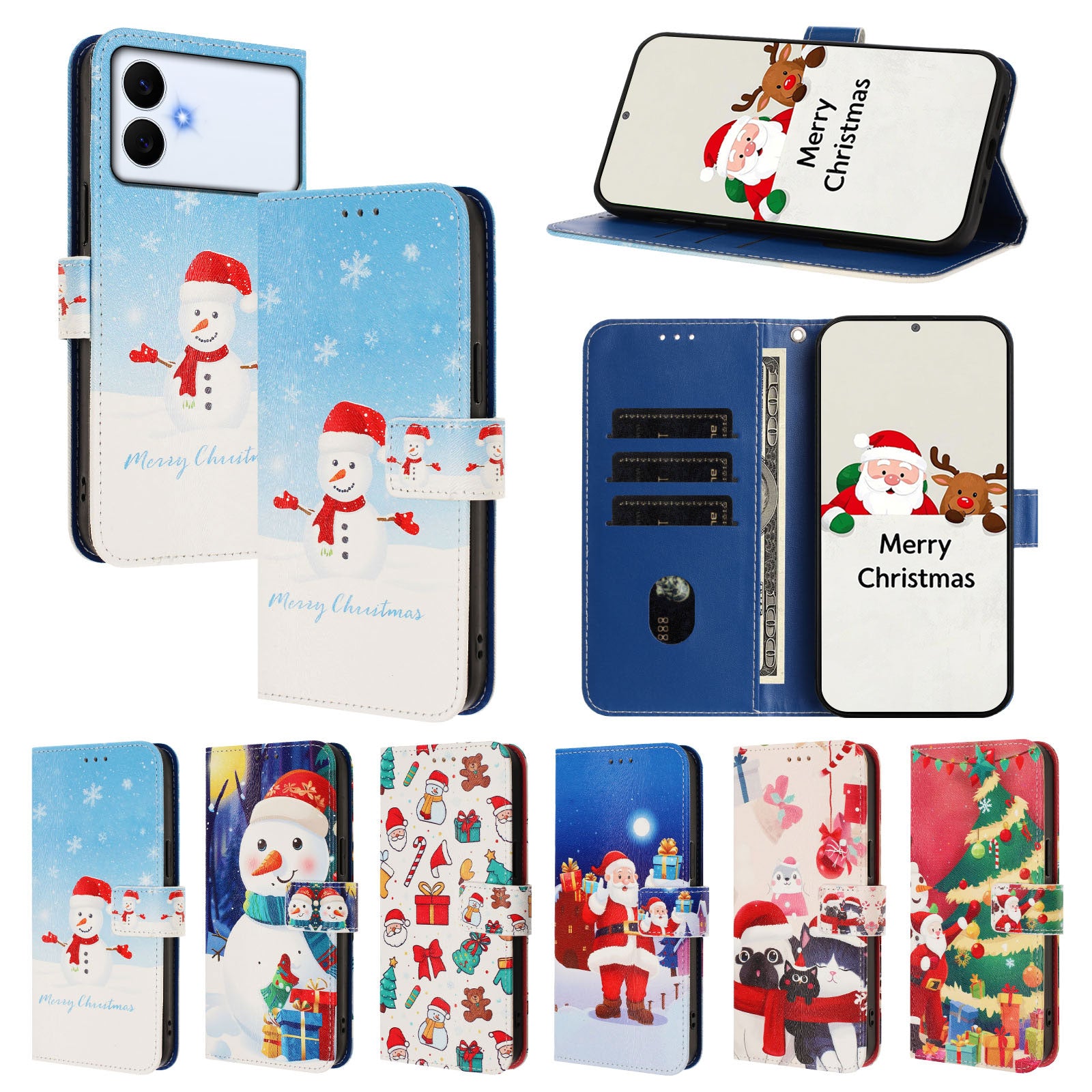 For-Samsung-Galaxy-S26-Edge-Wallet-Case-Christmas-Pattern-Printing-Leather-Phone-Cover-with-Lanyard-Snowflake-Snowman