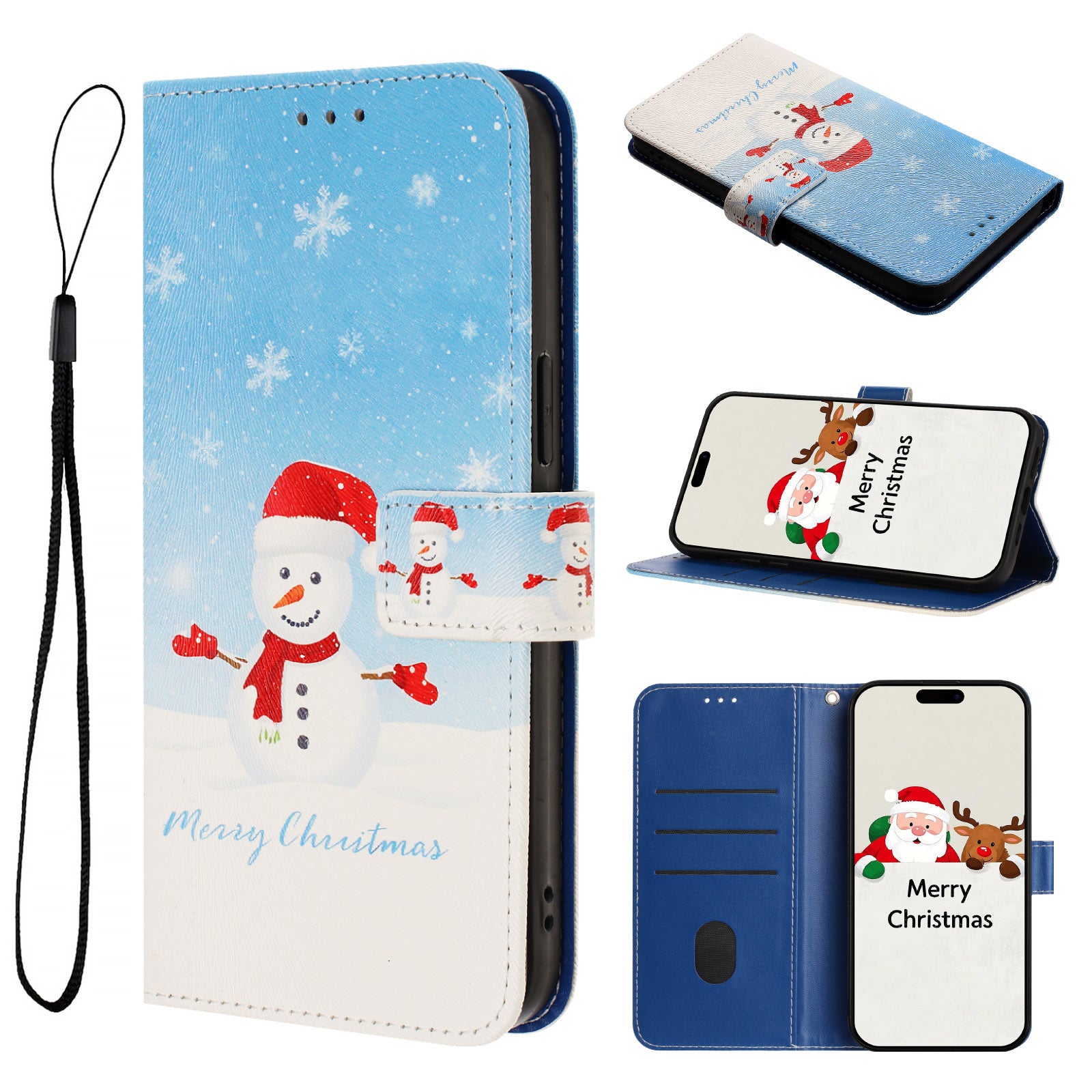For-Samsung-Galaxy-S26-Edge-Wallet-Case-Christmas-Pattern-Printing-Leather-Phone-Cover-with-Lanyard-Snowflake-Snowman
