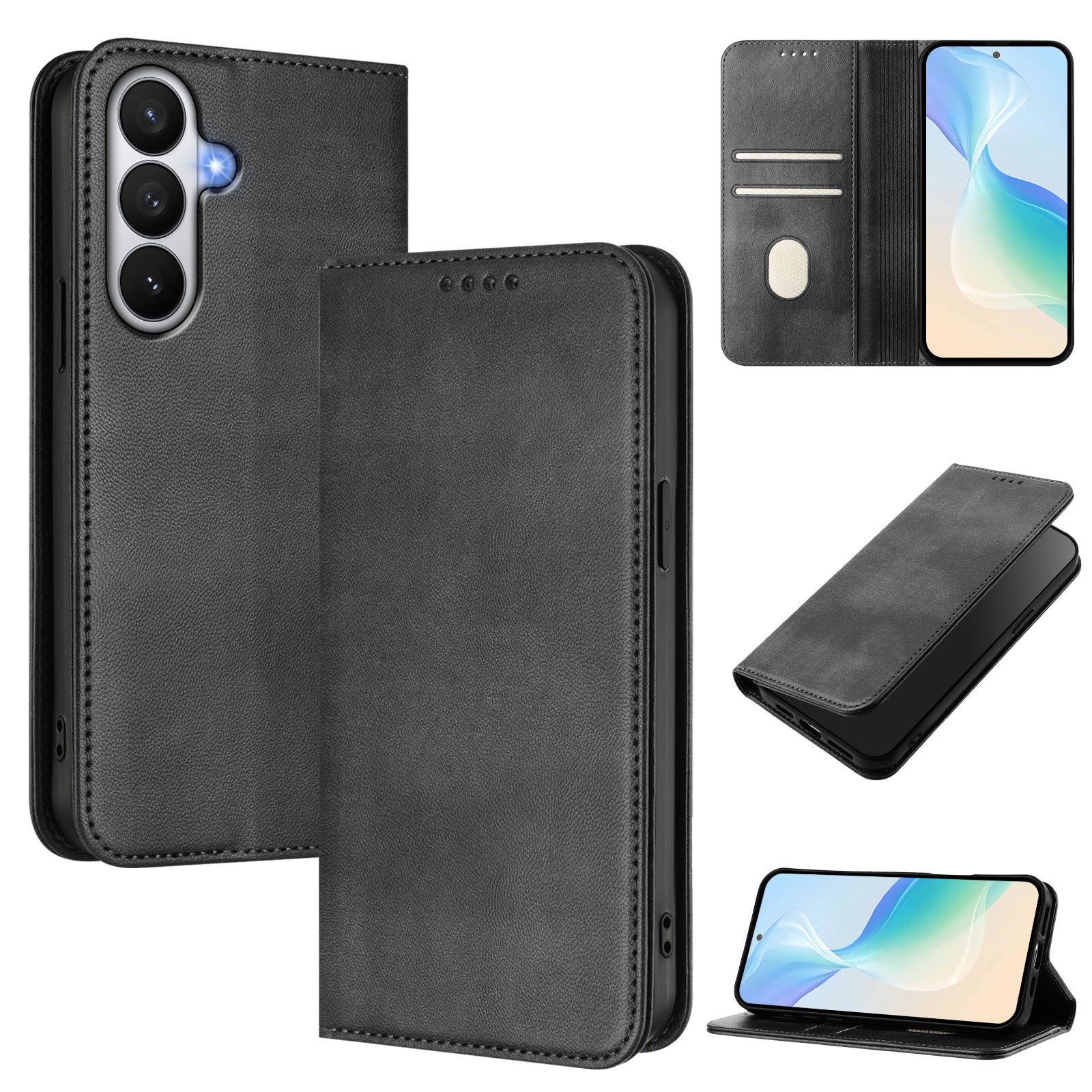 For-Samsung-Galaxy-S26-/-S26-Pro-Wallet-Cases-Retro-Texture-RFID-Blocking-Leather-Phone-Cover-Black