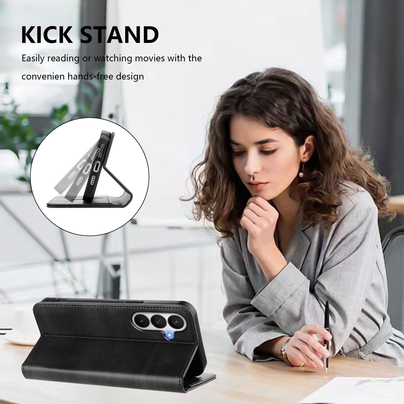 For-Samsung-Galaxy-S26-/-S26-Pro-Wallet-Cases-Retro-Texture-RFID-Blocking-Leather-Phone-Cover-Black