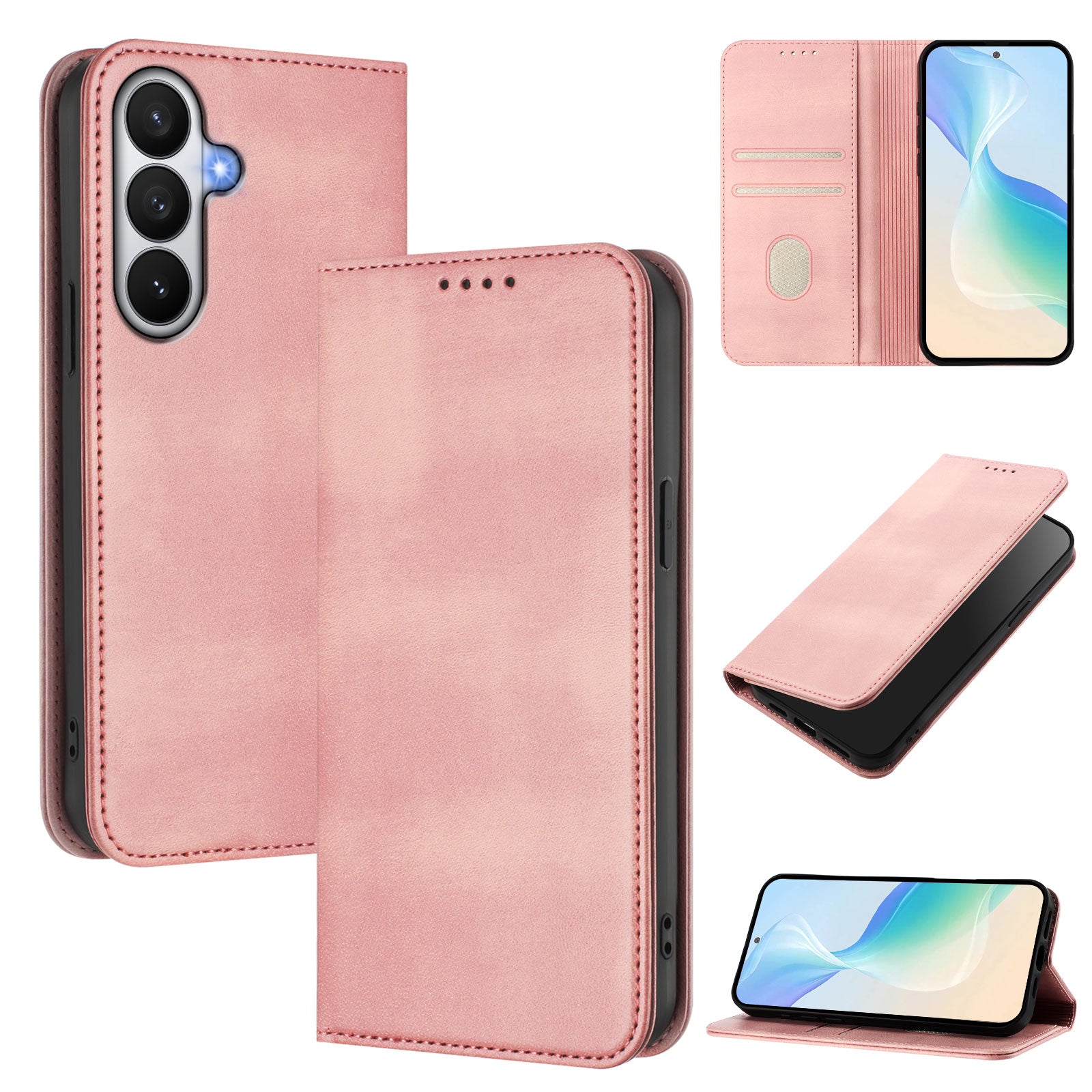 For-Samsung-Galaxy-S26-/-S26-Pro-Wallet-Cases-Retro-Texture-RFID-Blocking-Leather-Phone-Cover-Pink