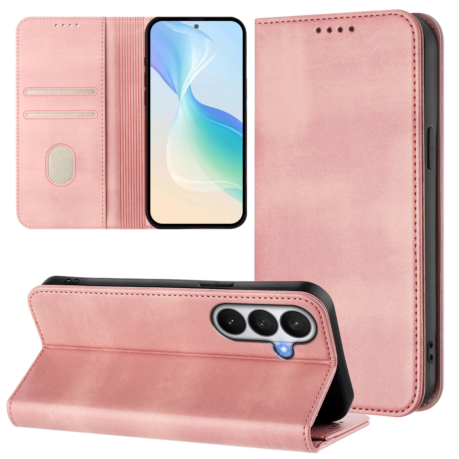 For-Samsung-Galaxy-S26-/-S26-Pro-Wallet-Cases-Retro-Texture-RFID-Blocking-Leather-Phone-Cover-Pink