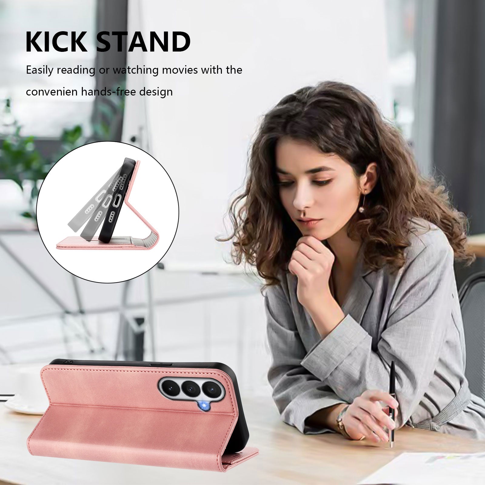 For-Samsung-Galaxy-S26-/-S26-Pro-Wallet-Cases-Retro-Texture-RFID-Blocking-Leather-Phone-Cover-Pink