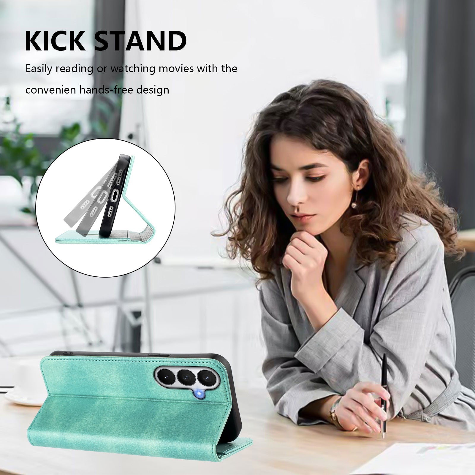 For-Samsung-Galaxy-S26-/-S26-Pro-Wallet-Cases-Retro-Texture-RFID-Blocking-Leather-Phone-Cover-Mint-Green