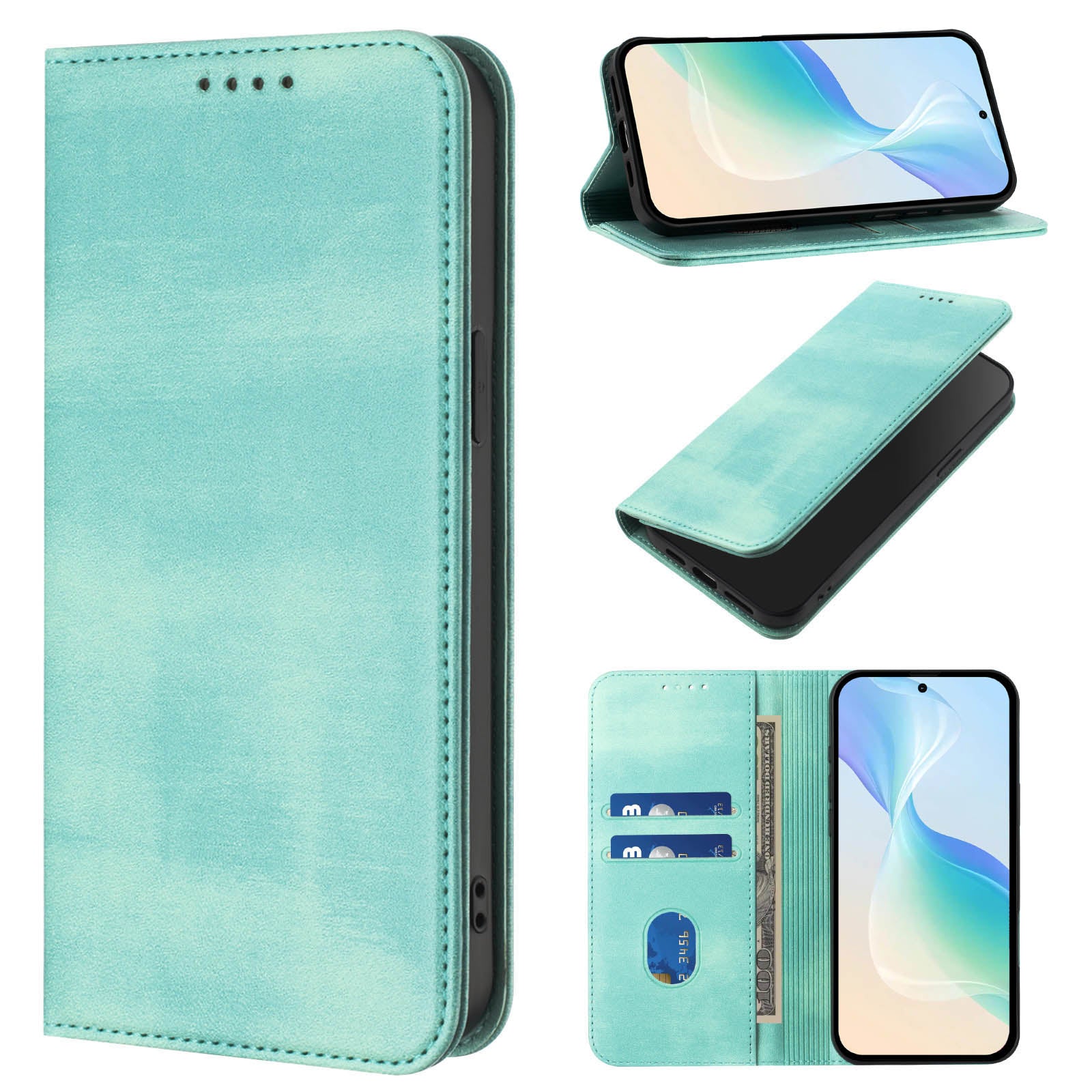 For-Samsung-Galaxy-S26-/-S26-Pro-Wallet-Cases-Retro-Texture-RFID-Blocking-Leather-Phone-Cover-Mint-Green