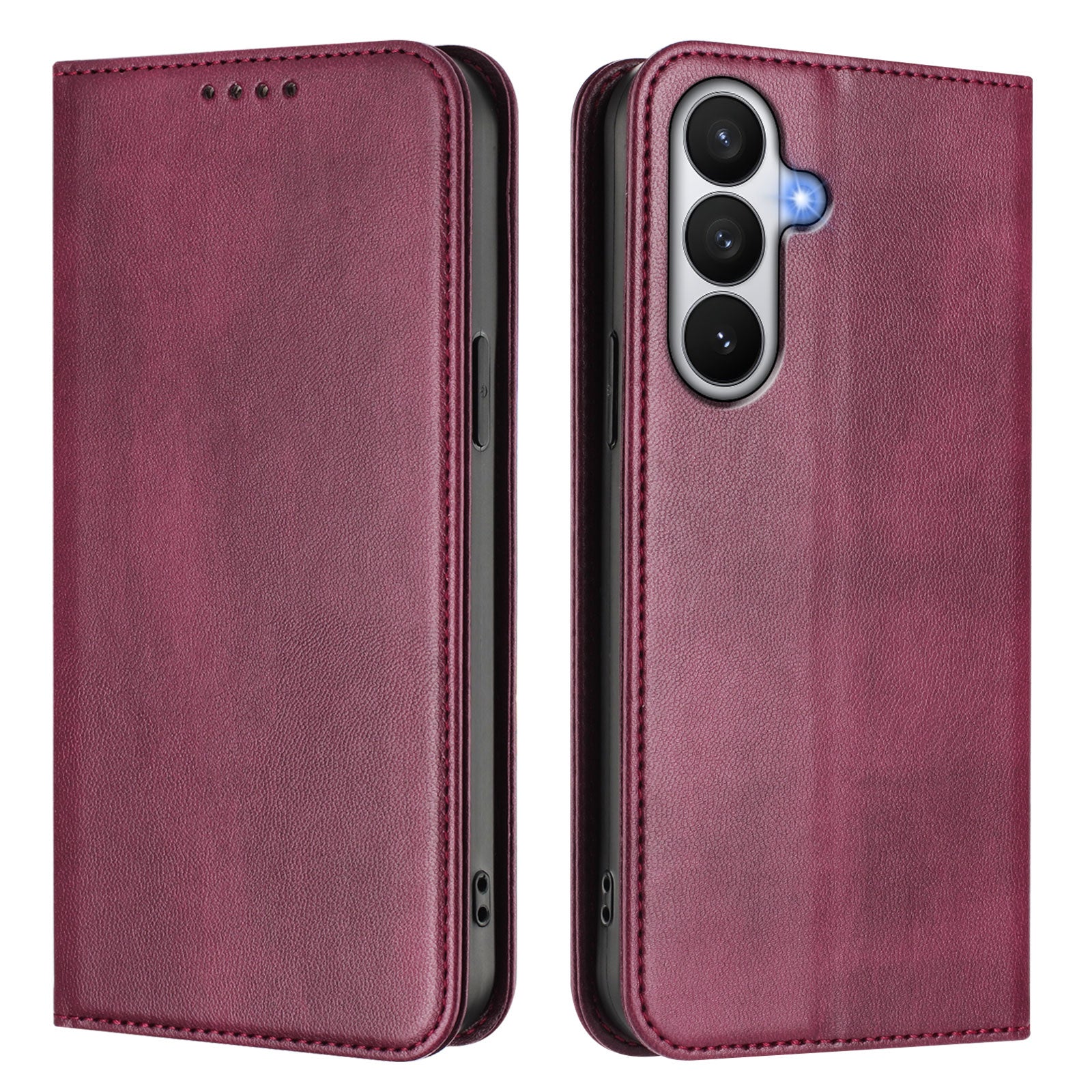 For-Samsung-Galaxy-S26-/-S26-Pro-Wallet-Cases-Retro-Texture-RFID-Blocking-Leather-Phone-Cover-Wine-Red