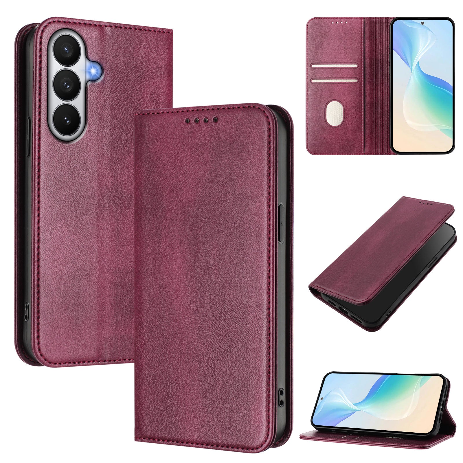 For-Samsung-Galaxy-S26-/-S26-Pro-Wallet-Cases-Retro-Texture-RFID-Blocking-Leather-Phone-Cover-Wine-Red