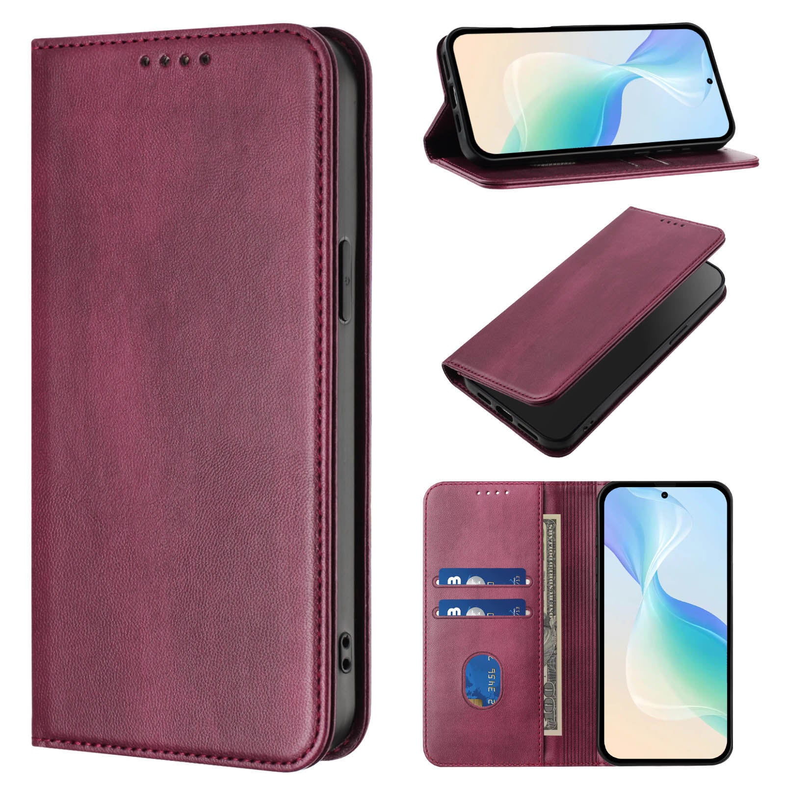 For-Samsung-Galaxy-S26-/-S26-Pro-Wallet-Cases-Retro-Texture-RFID-Blocking-Leather-Phone-Cover-Wine-Red