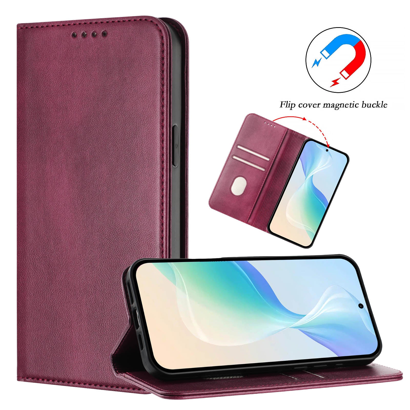For-Samsung-Galaxy-S26-/-S26-Pro-Wallet-Cases-Retro-Texture-RFID-Blocking-Leather-Phone-Cover-Wine-Red
