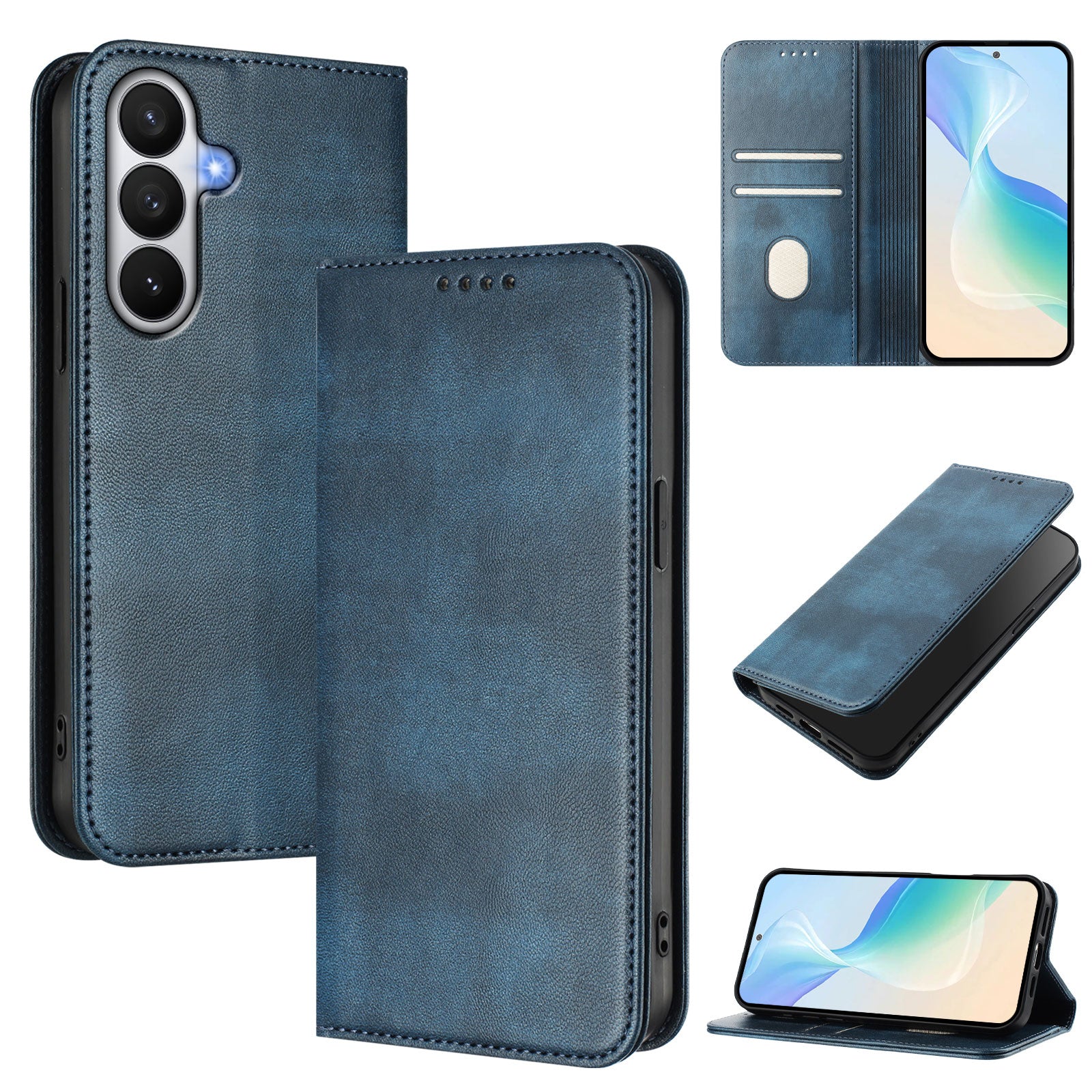For-Samsung-Galaxy-S26-/-S26-Pro-Wallet-Cases-Retro-Texture-RFID-Blocking-Leather-Phone-Cover-Blue