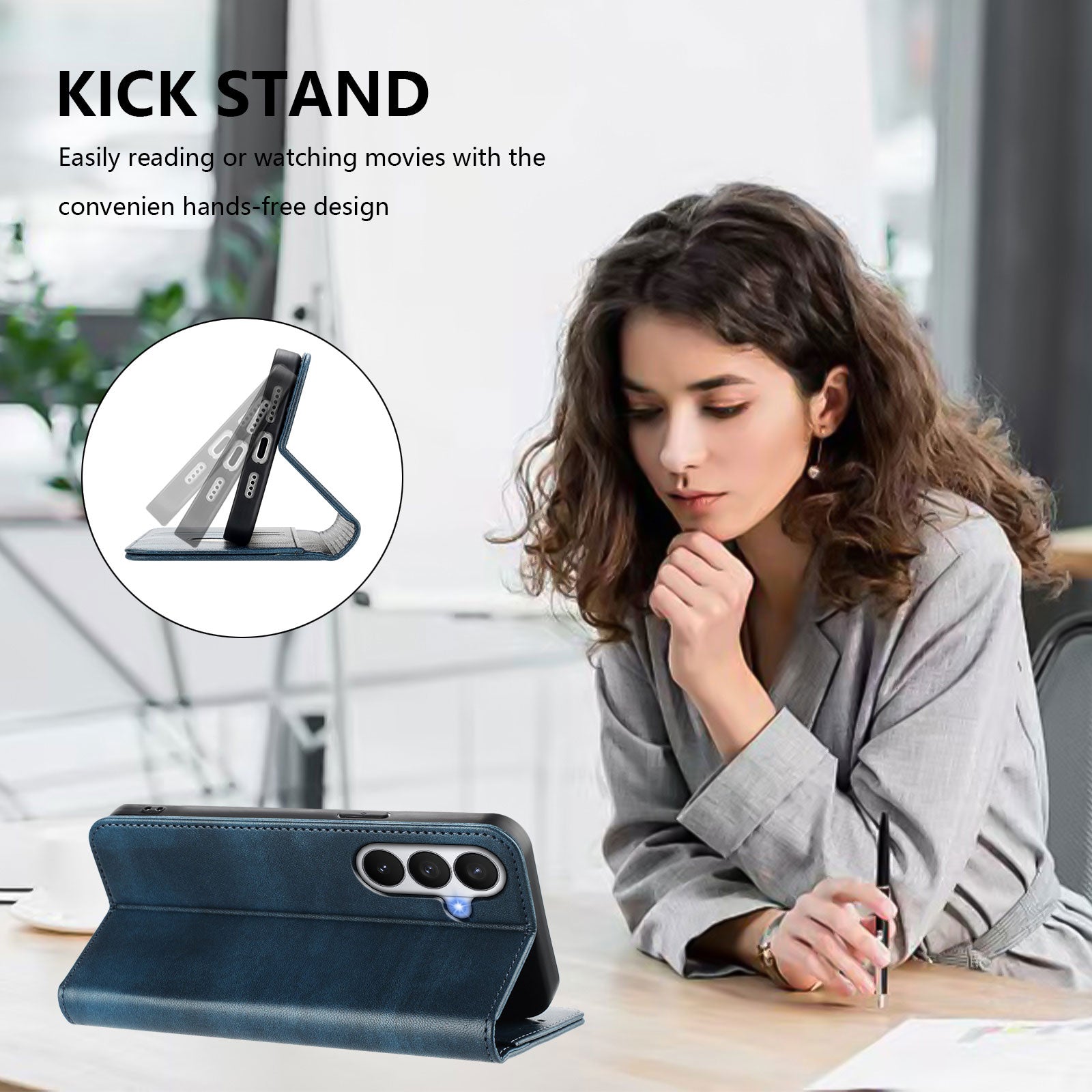 For-Samsung-Galaxy-S26-/-S26-Pro-Wallet-Cases-Retro-Texture-RFID-Blocking-Leather-Phone-Cover-Blue