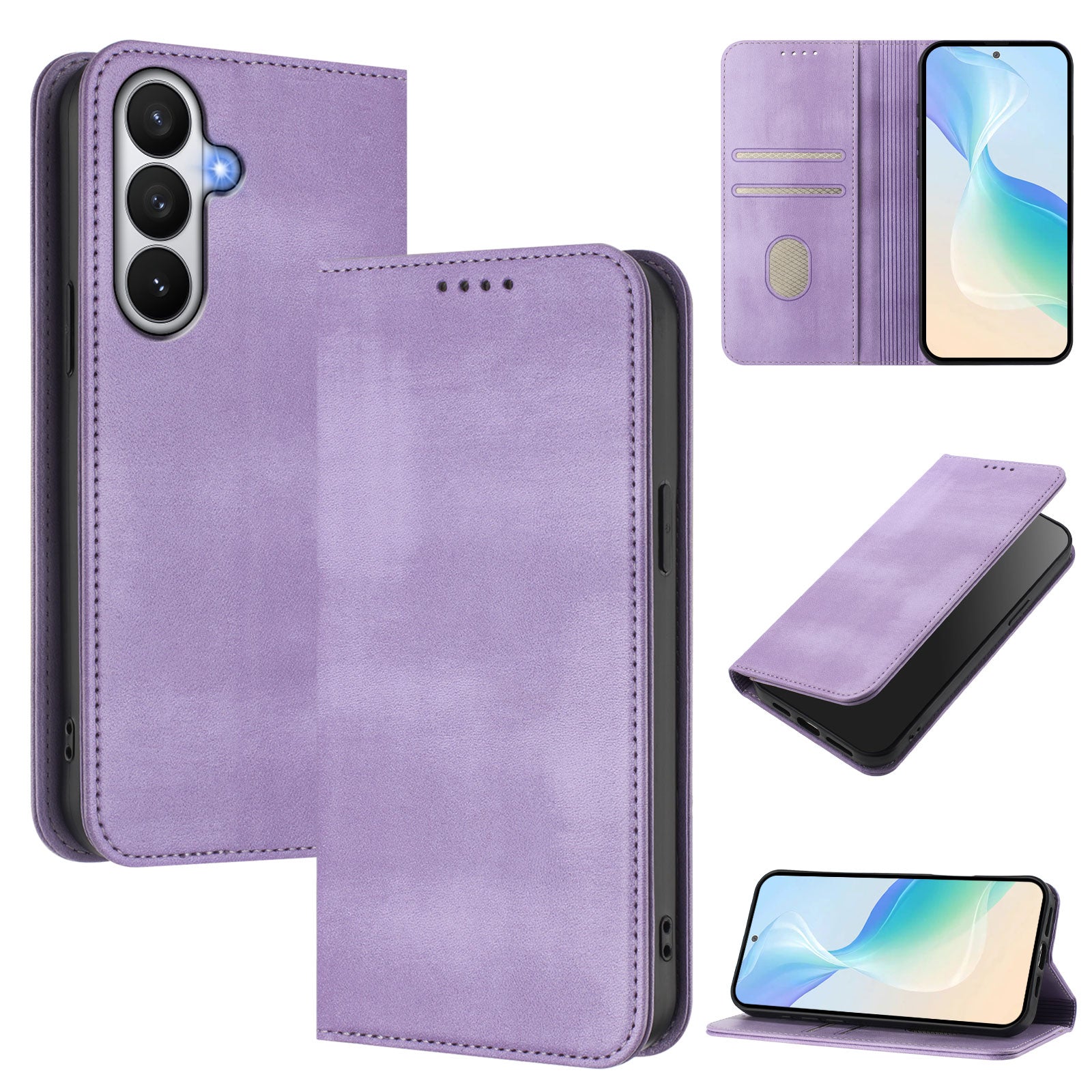 For-Samsung-Galaxy-S26-/-S26-Pro-Wallet-Cases-Retro-Texture-RFID-Blocking-Leather-Phone-Cover-Light-Purple