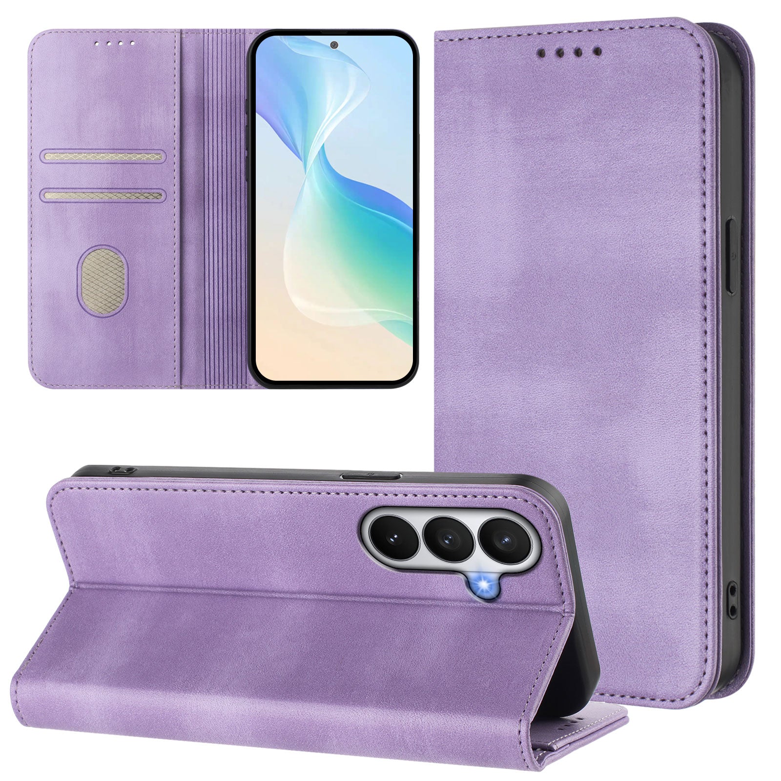 For-Samsung-Galaxy-S26-/-S26-Pro-Wallet-Cases-Retro-Texture-RFID-Blocking-Leather-Phone-Cover-Light-Purple