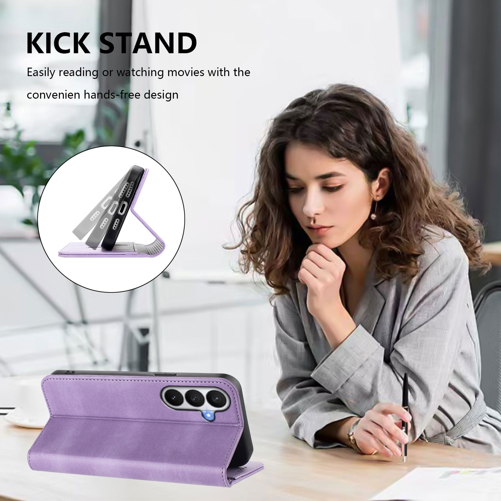 For-Samsung-Galaxy-S26-/-S26-Pro-Wallet-Cases-Retro-Texture-RFID-Blocking-Leather-Phone-Cover-Light-Purple