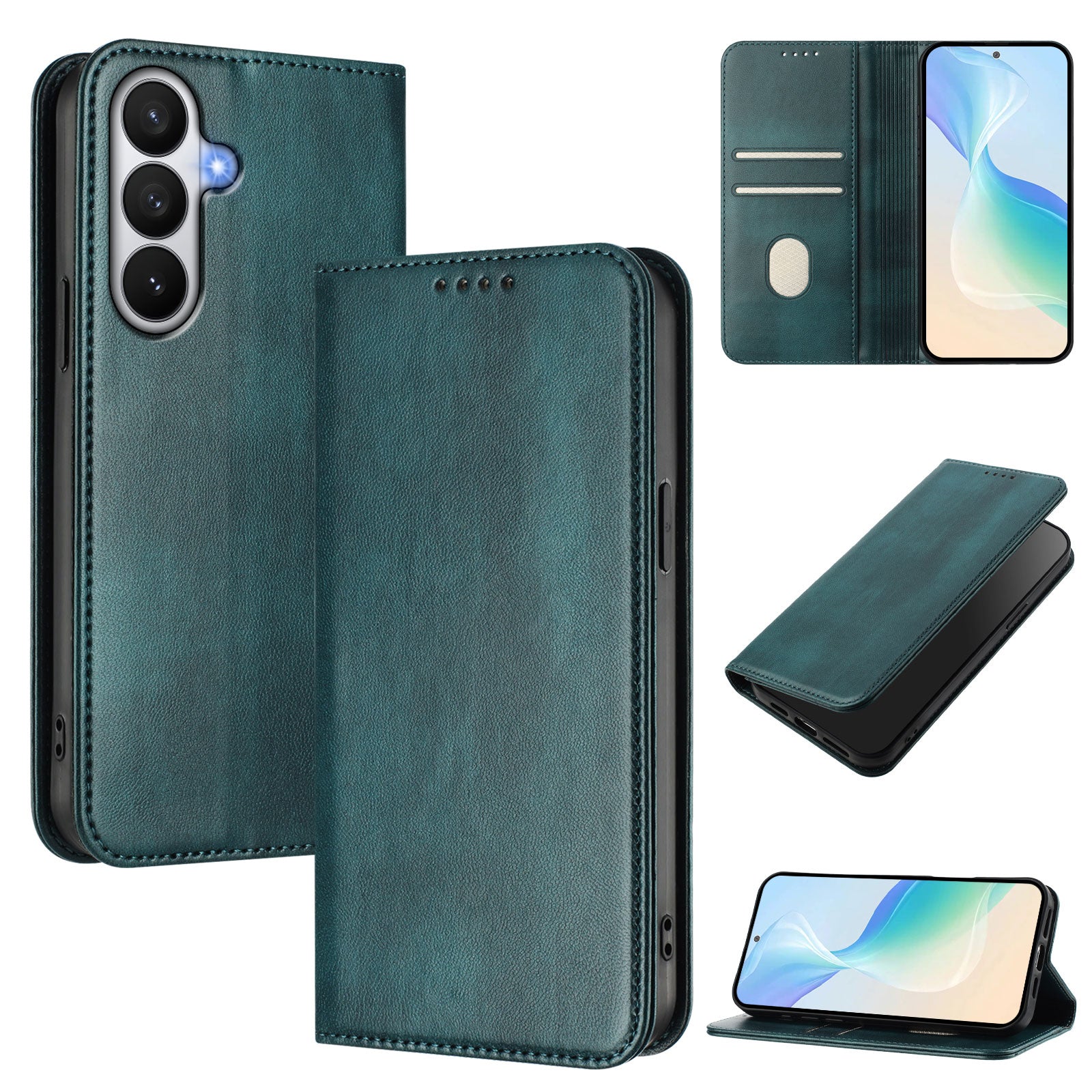 For-Samsung-Galaxy-S26-/-S26-Pro-Wallet-Cases-Retro-Texture-RFID-Blocking-Leather-Phone-Cover-Dark-Green
