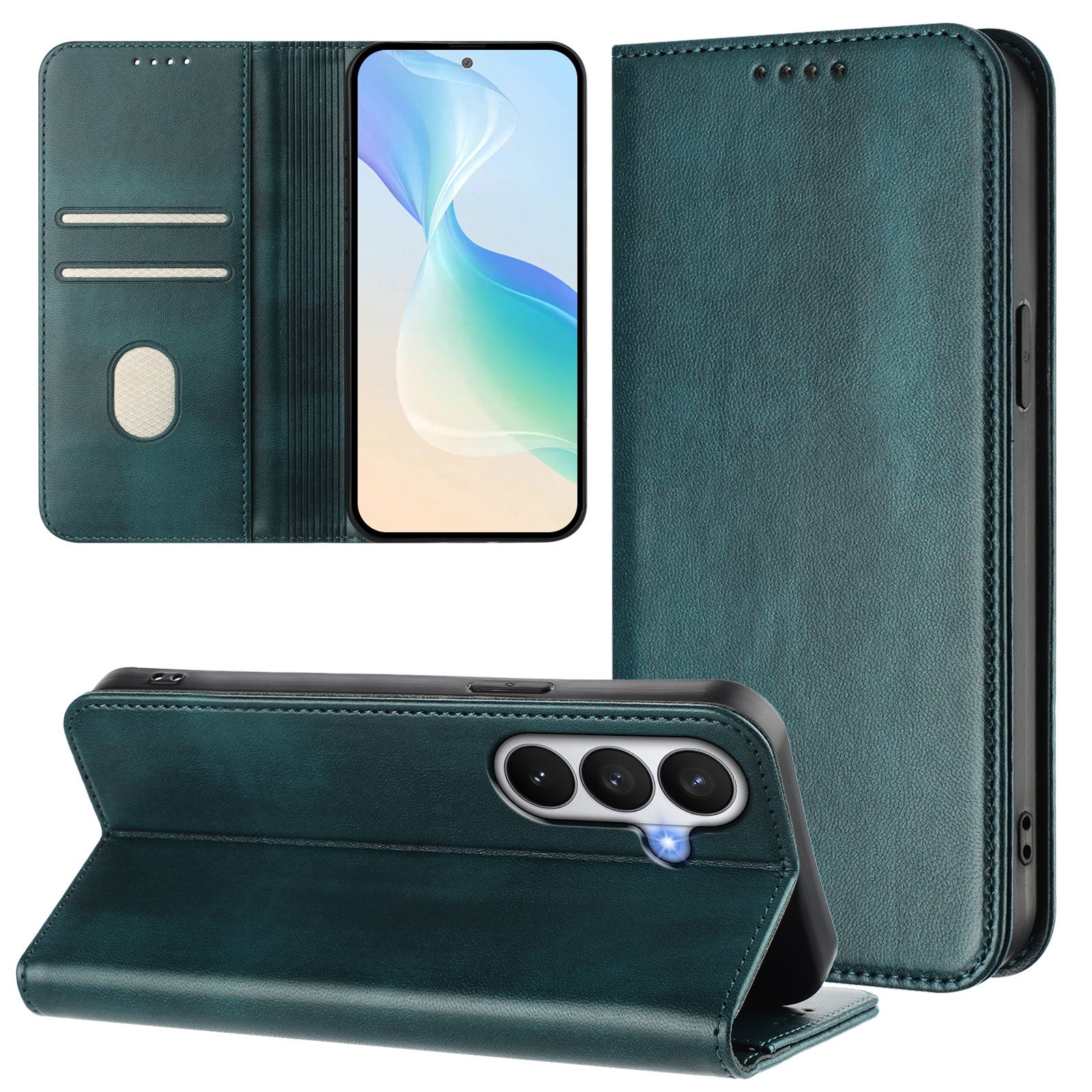 For-Samsung-Galaxy-S26-/-S26-Pro-Wallet-Cases-Retro-Texture-RFID-Blocking-Leather-Phone-Cover-Dark-Green