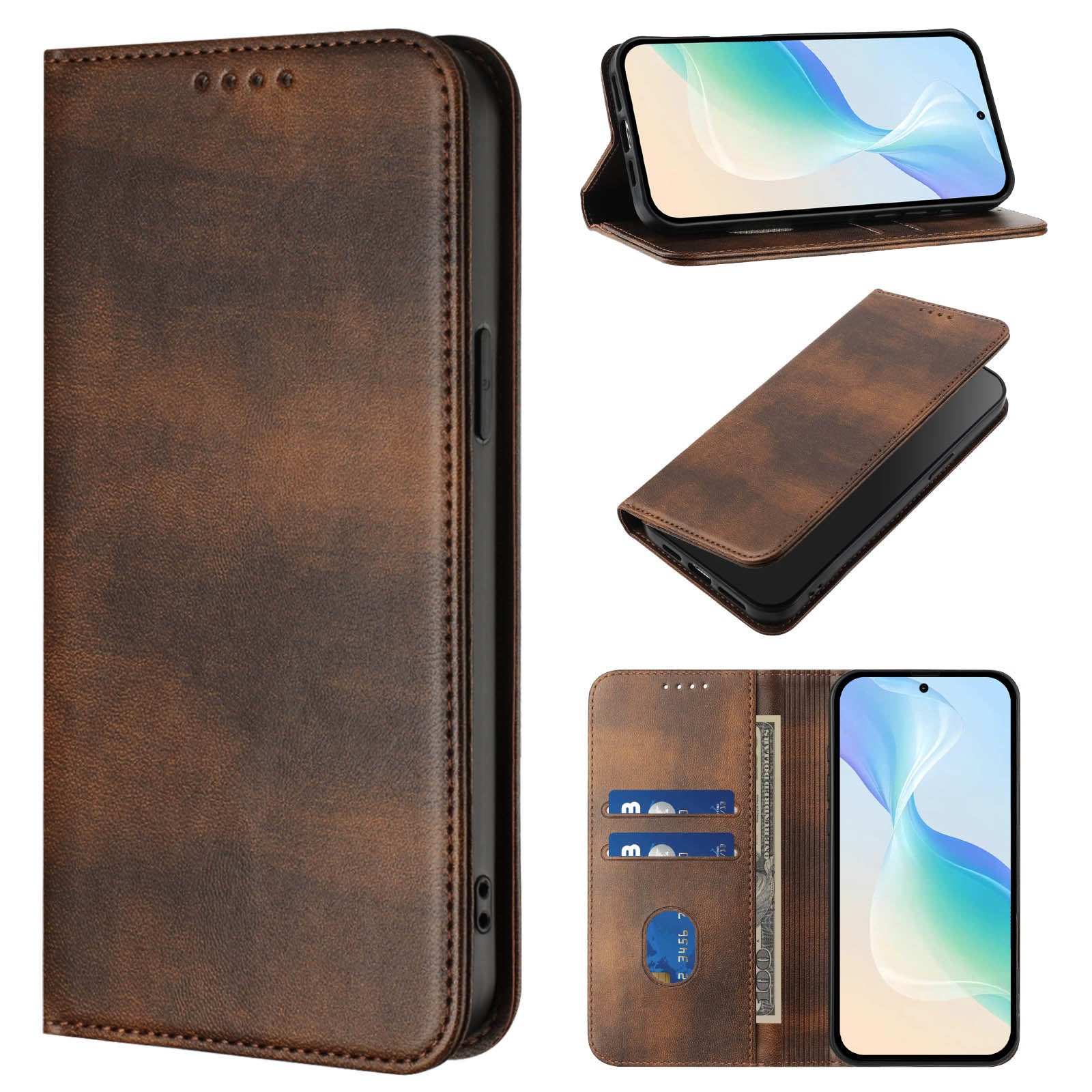 For-Samsung-Galaxy-S26-/-S26-Pro-Wallet-Cases-Retro-Texture-RFID-Blocking-Leather-Phone-Cover-Brown