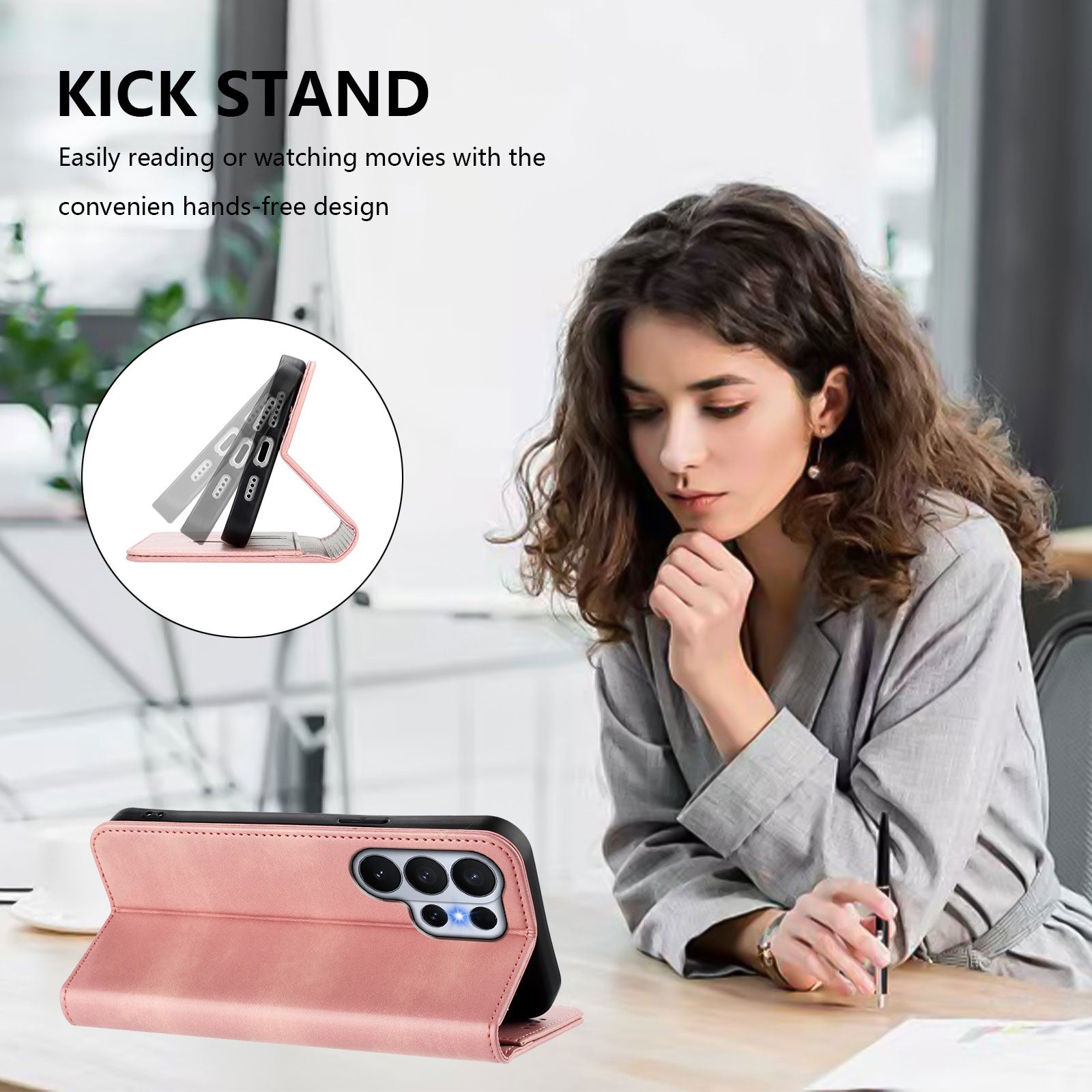 For-Samsung-Galaxy-S26-Ultra-Wallet-Cases-Retro-Texture-RFID-Blocking-Leather-Phone-Cover-Pink