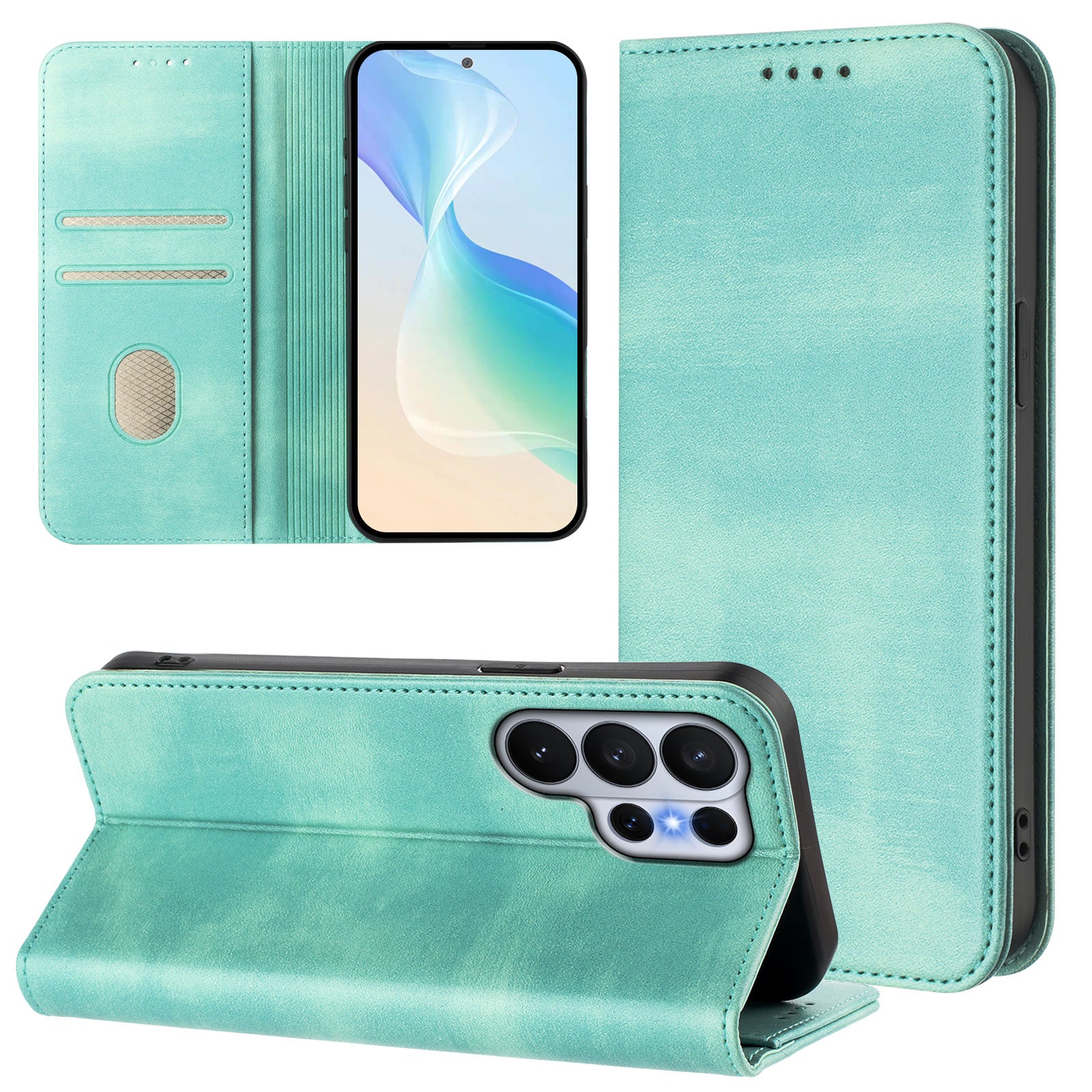 For-Samsung-Galaxy-S26-Ultra-Wallet-Cases-Retro-Texture-RFID-Blocking-Leather-Phone-Cover-Mint-Green