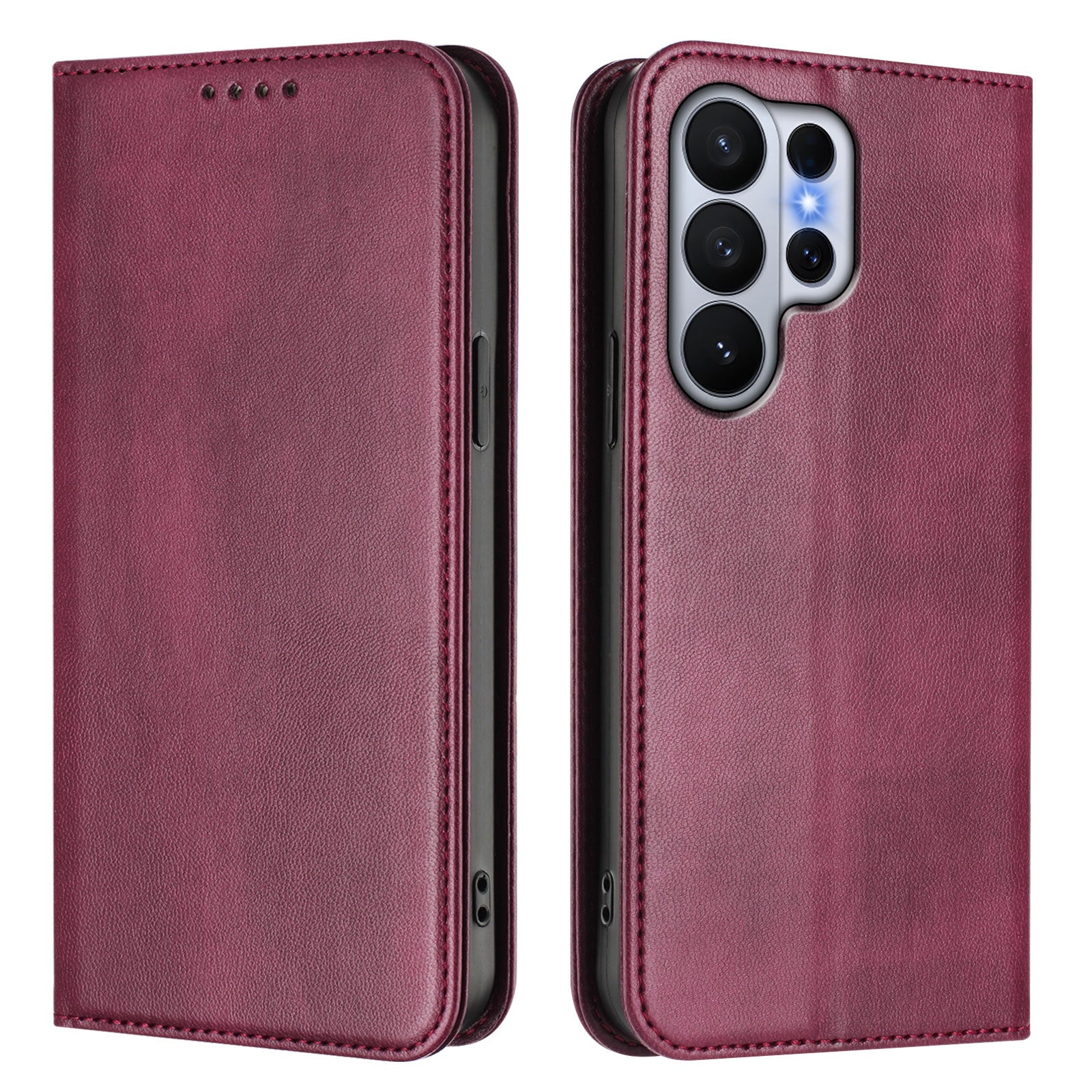 For-Samsung-Galaxy-S26-Ultra-Wallet-Cases-Retro-Texture-RFID-Blocking-Leather-Phone-Cover-Wine-Red