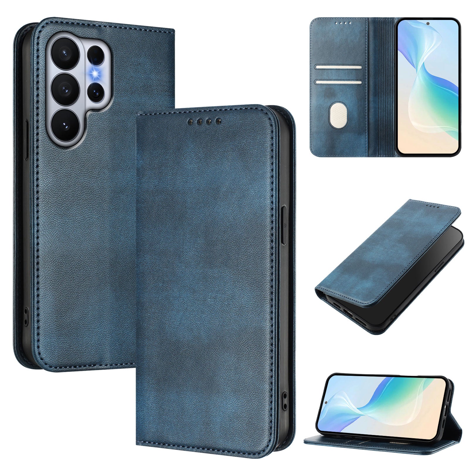 For-Samsung-Galaxy-S26-Ultra-Wallet-Cases-Retro-Texture-RFID-Blocking-Leather-Phone-Cover-Blue