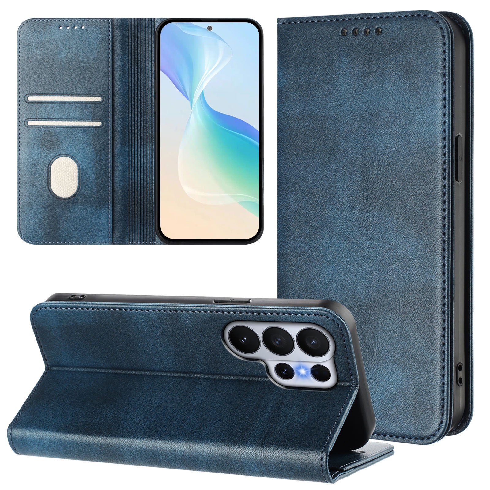 For-Samsung-Galaxy-S26-Ultra-Wallet-Cases-Retro-Texture-RFID-Blocking-Leather-Phone-Cover-Blue