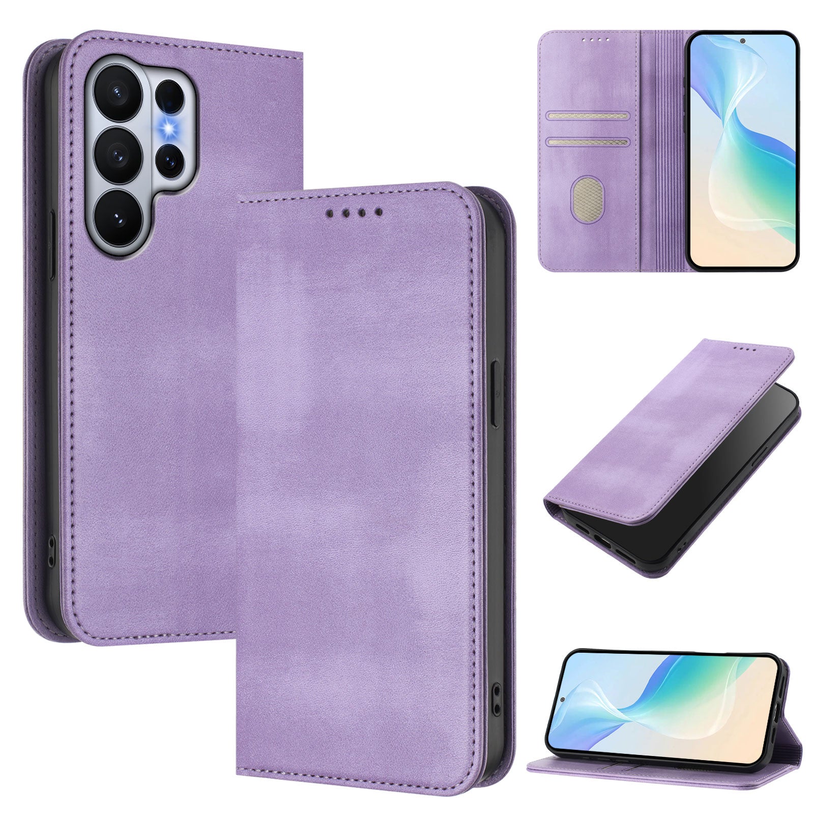 For-Samsung-Galaxy-S26-Ultra-Wallet-Cases-Retro-Texture-RFID-Blocking-Leather-Phone-Cover-Light-Purple