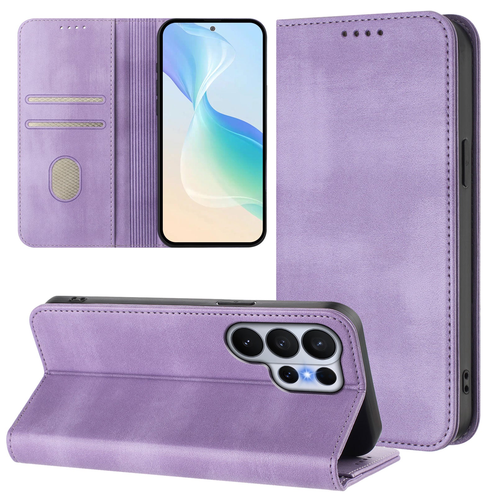 For-Samsung-Galaxy-S26-Ultra-Wallet-Cases-Retro-Texture-RFID-Blocking-Leather-Phone-Cover-Light-Purple