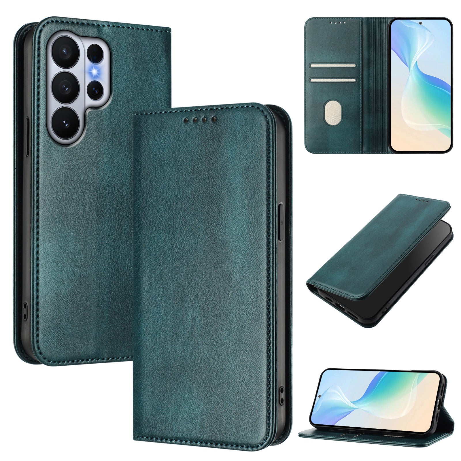 For-Samsung-Galaxy-S26-Ultra-Wallet-Cases-Retro-Texture-RFID-Blocking-Leather-Phone-Cover-Dark-Green