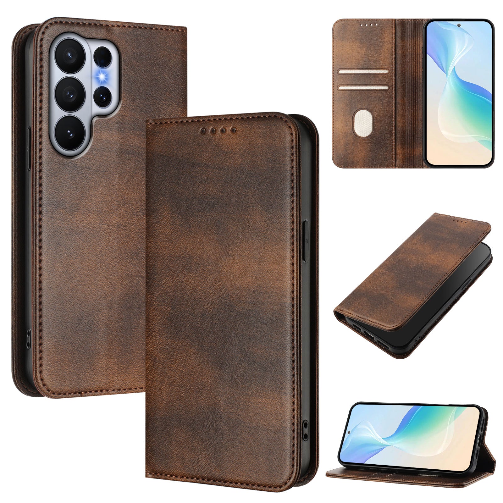 For-Samsung-Galaxy-S26-Ultra-Wallet-Cases-Retro-Texture-RFID-Blocking-Leather-Phone-Cover-Brown