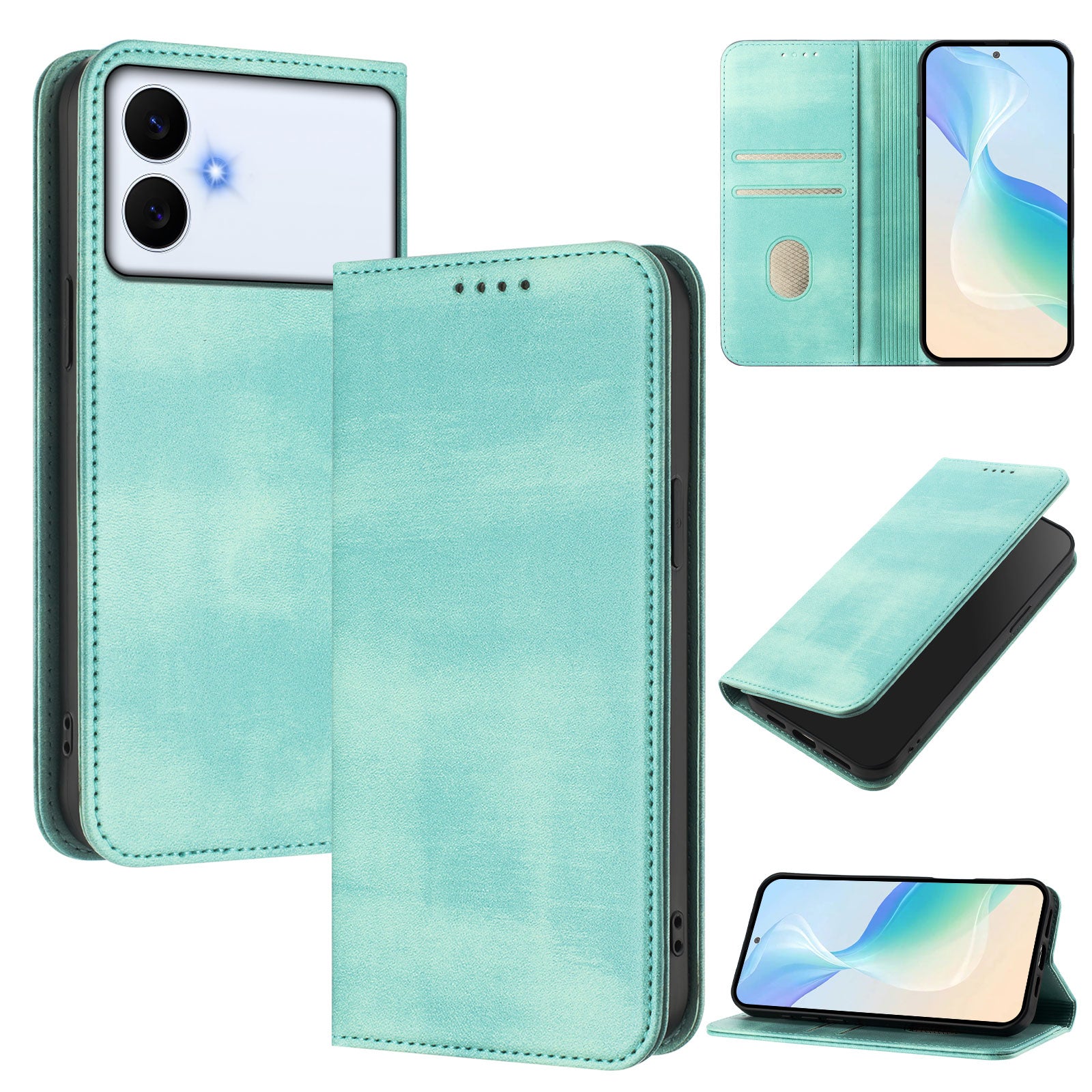 For-Samsung-Galaxy-S26-Edge-Wallet-Cases-Retro-Texture-RFID-Blocking-Leather-Phone-Cover-Mint-Green