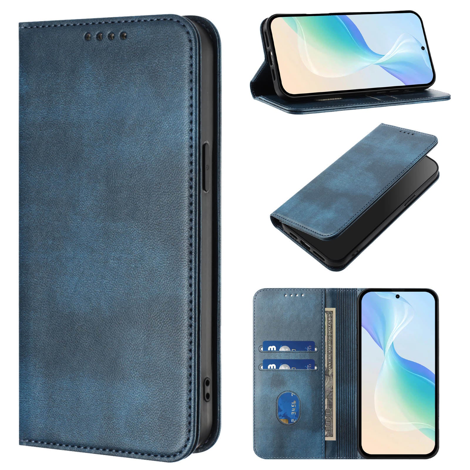 For-Samsung-Galaxy-S26-Edge-Wallet-Cases-Retro-Texture-RFID-Blocking-Leather-Phone-Cover-Blue