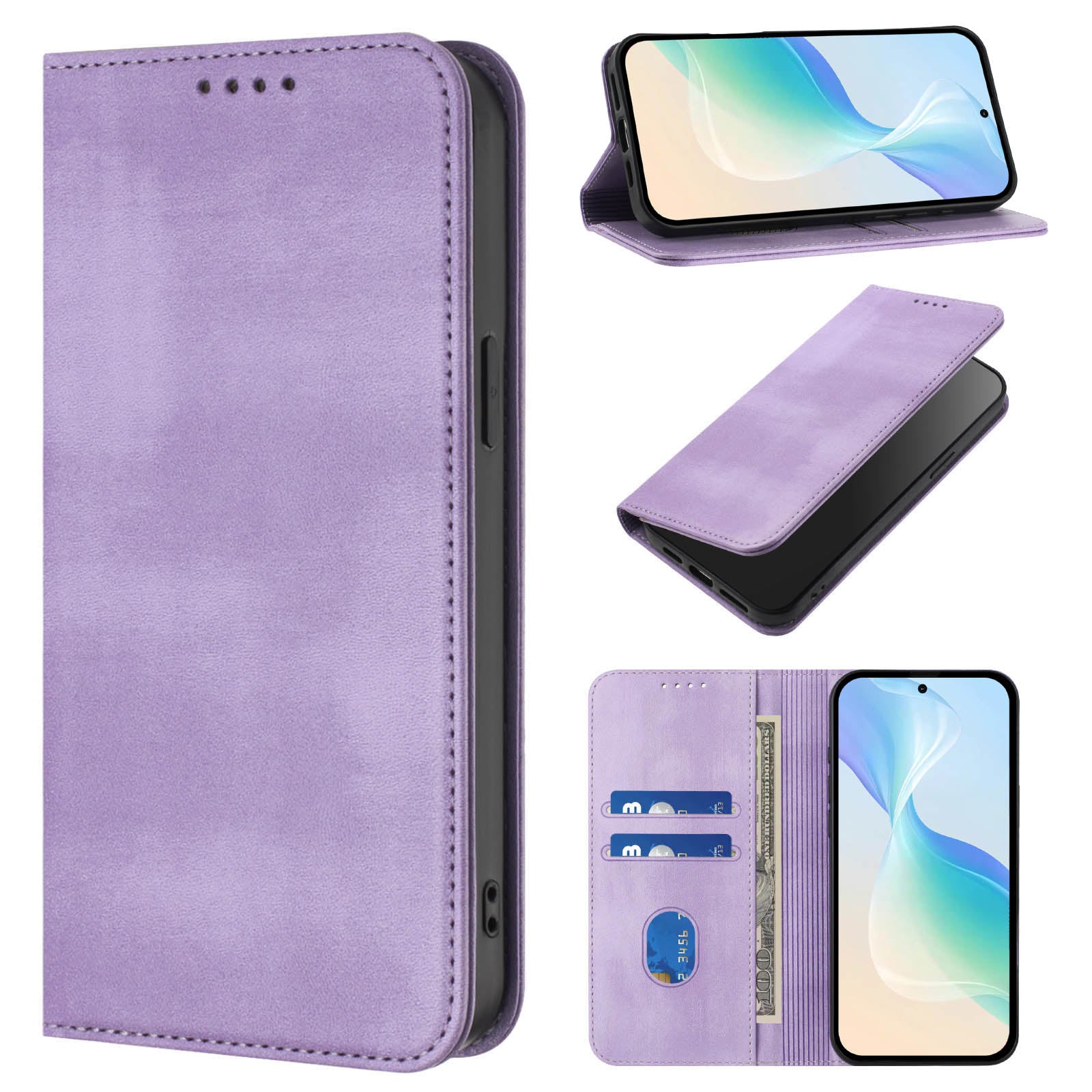 For-Samsung-Galaxy-S26-Edge-Wallet-Cases-Retro-Texture-RFID-Blocking-Leather-Phone-Cover-Light-Purple