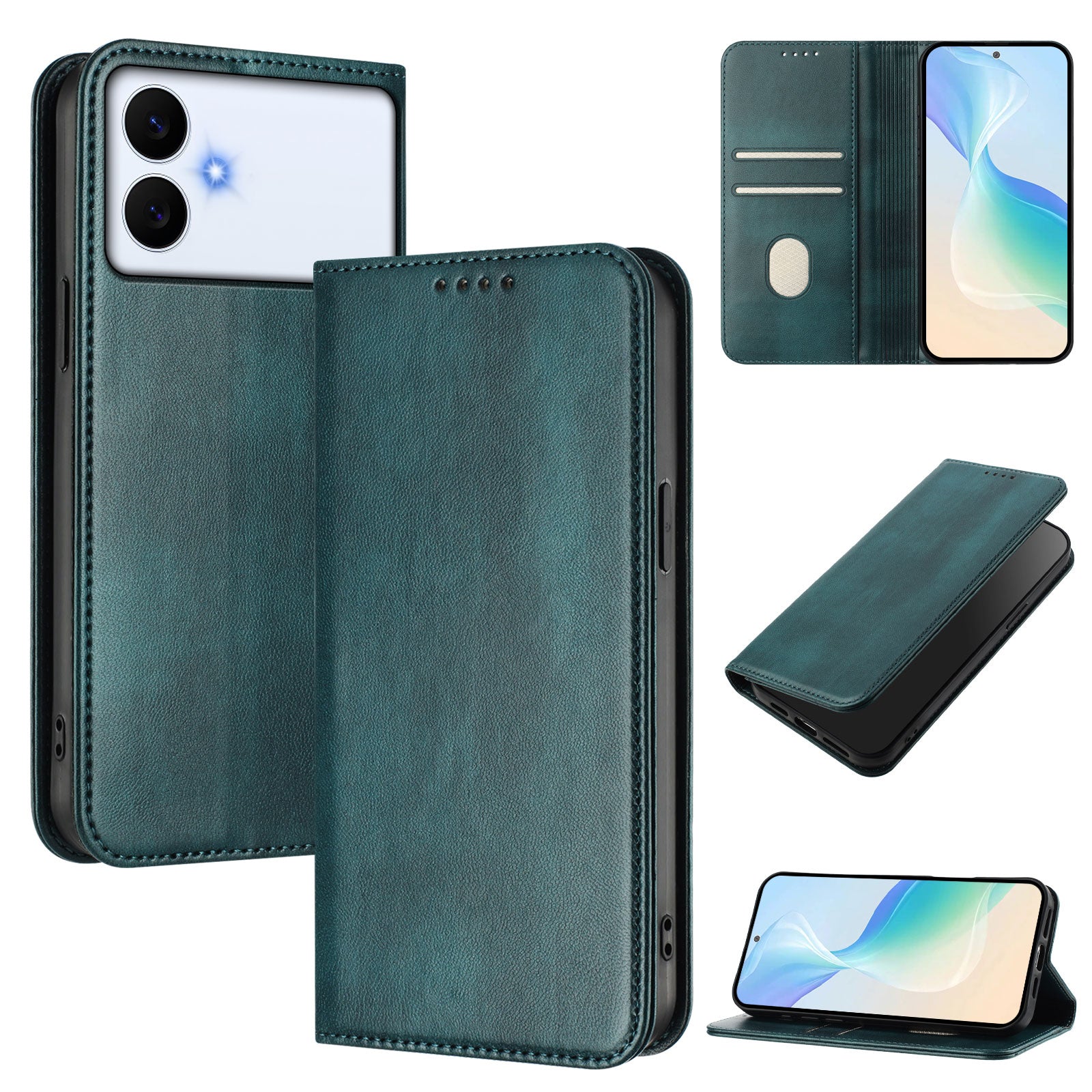 For-Samsung-Galaxy-S26-Edge-Wallet-Cases-Retro-Texture-RFID-Blocking-Leather-Phone-Cover-Dark-Green