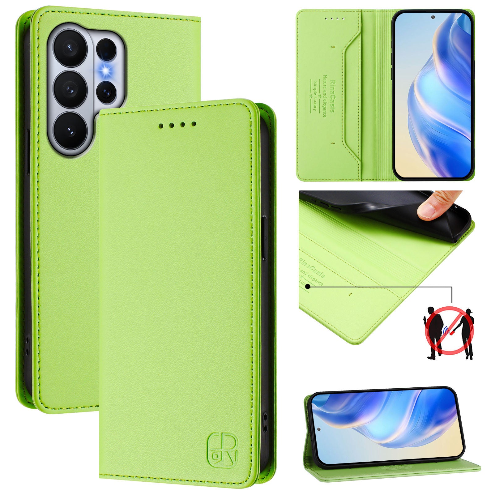 For-Samsung-Galaxy-S26-Ultra-Leather-Case-RINACASIS-RC01-Phone-Cover-with-RFID-Blocking-Wallet-Stand-Green