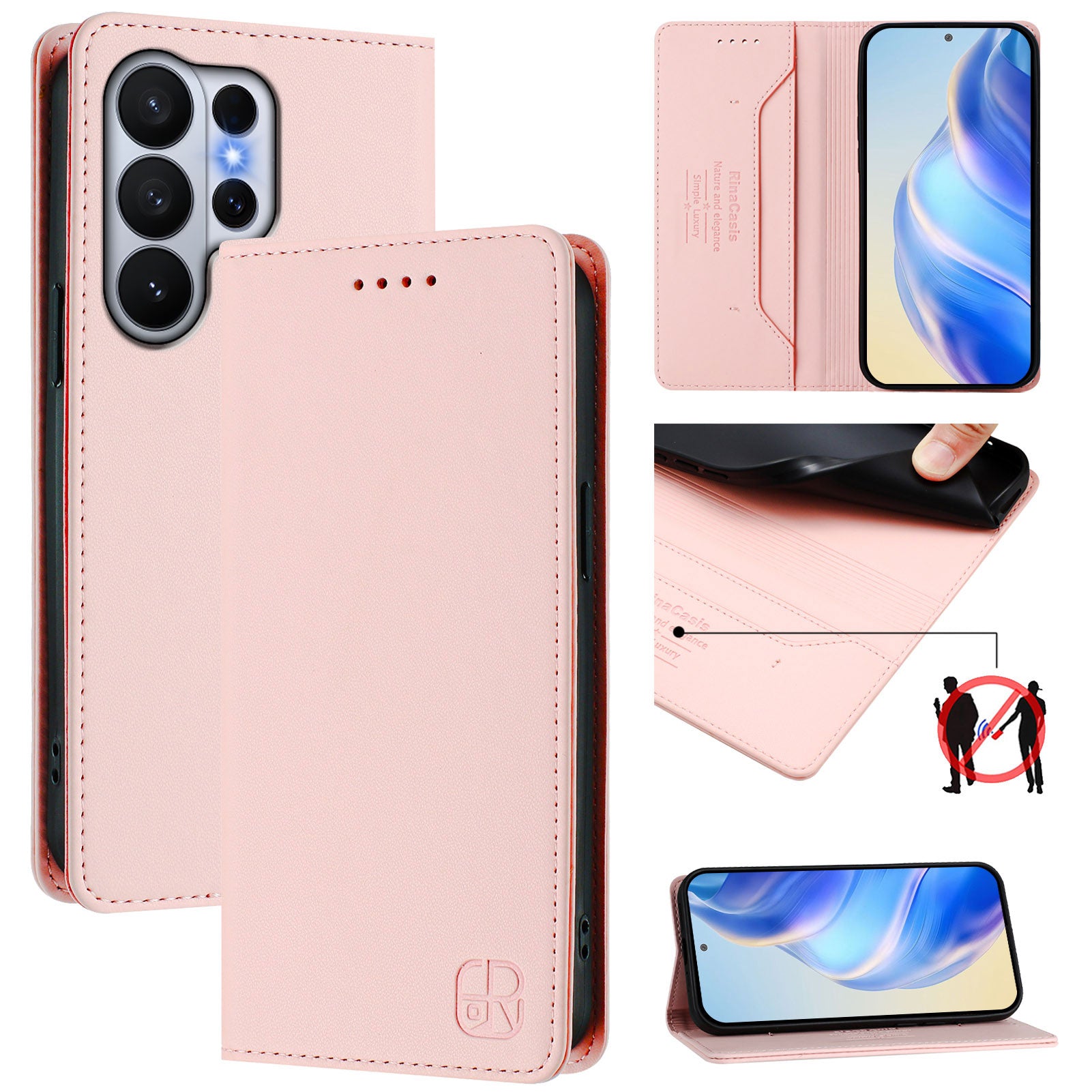 For-Samsung-Galaxy-S26-Ultra-Leather-Case-RINACASIS-RC01-Phone-Cover-with-RFID-Blocking-Wallet-Stand-Pink