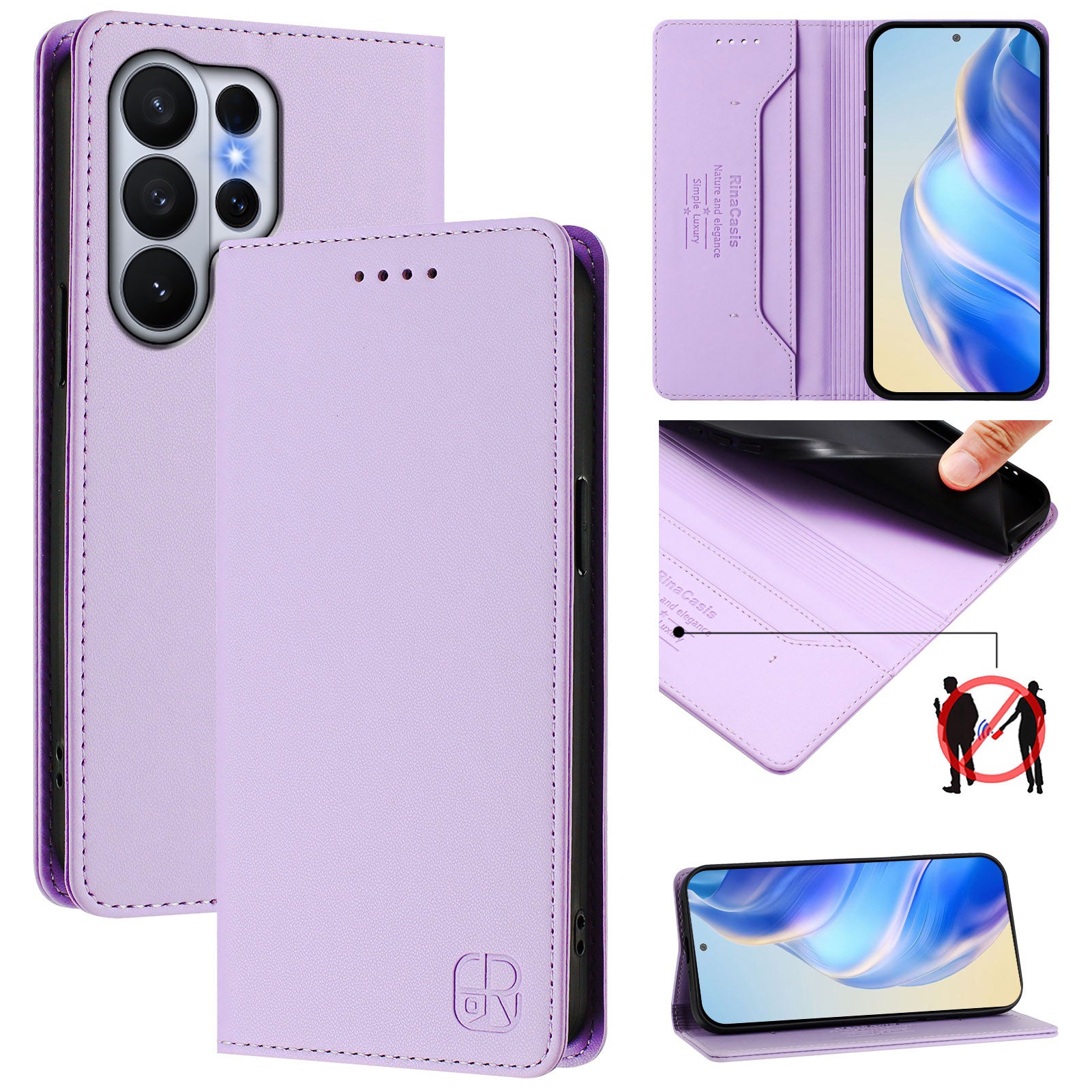 For-Samsung-Galaxy-S26-Ultra-Leather-Case-RINACASIS-RC01-Phone-Cover-with-RFID-Blocking-Wallet-Stand-Light-Purple