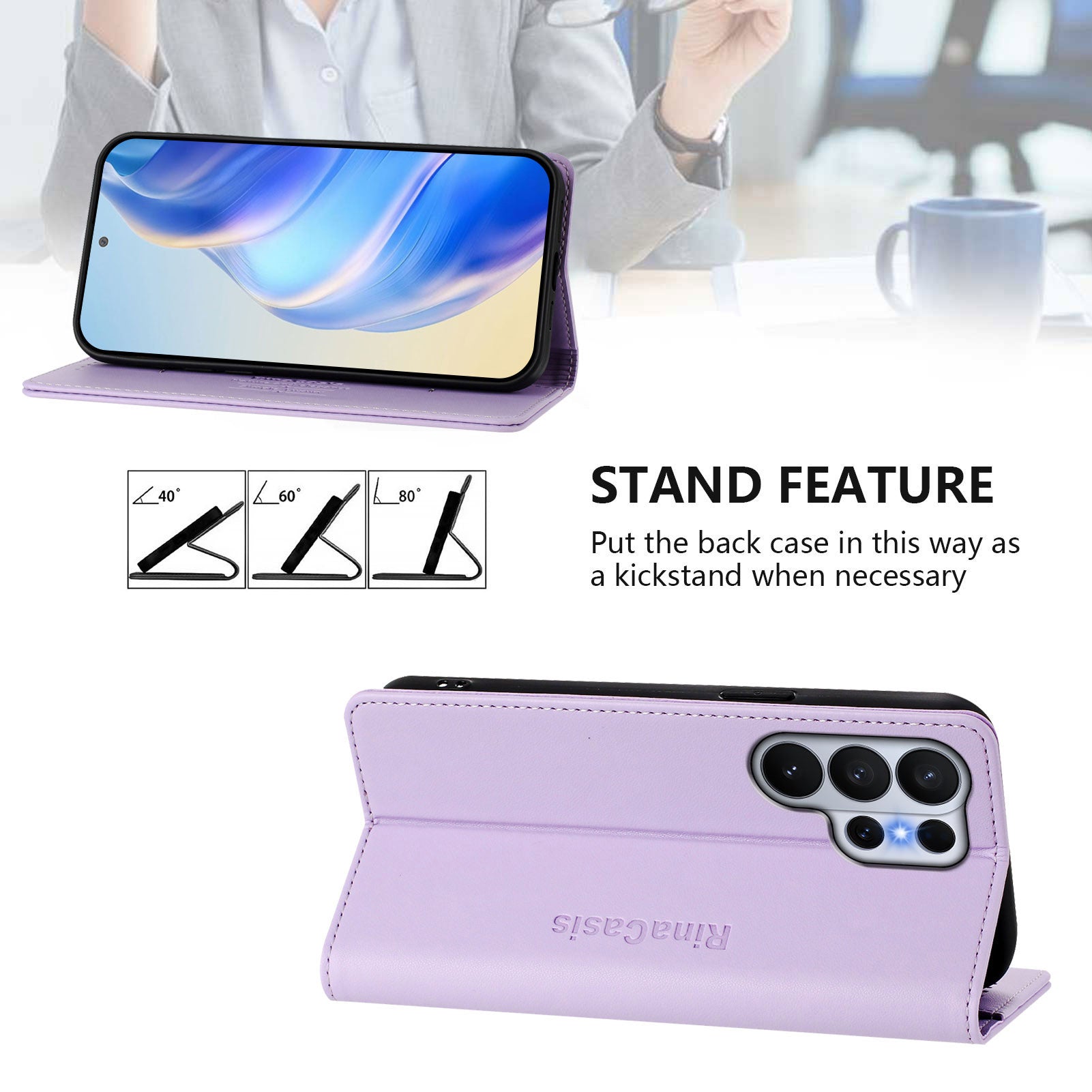 For-Samsung-Galaxy-S26-Ultra-Leather-Case-RINACASIS-RC01-Phone-Cover-with-RFID-Blocking-Wallet-Stand-Light-Purple