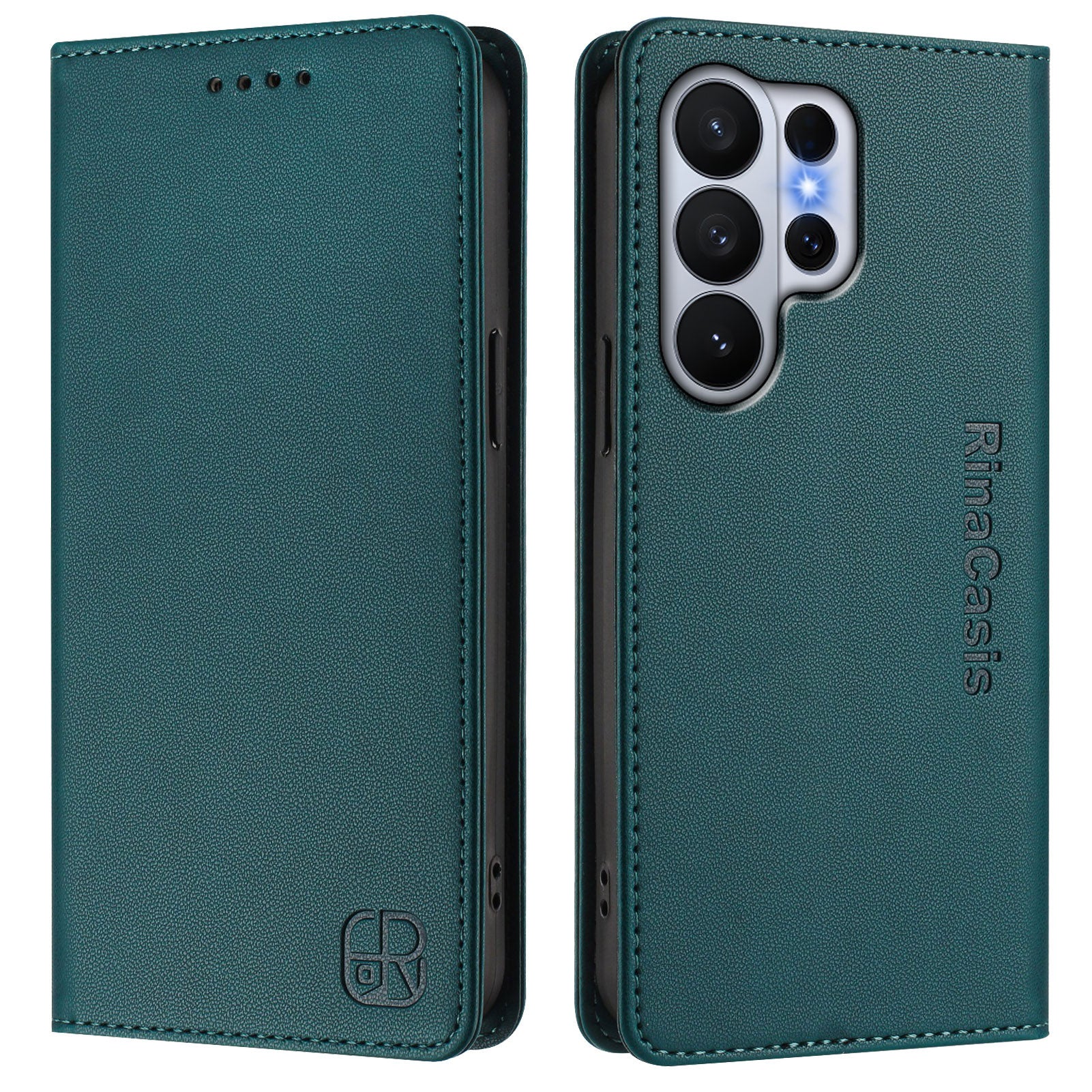 For-Samsung-Galaxy-S26-Ultra-Leather-Case-RINACASIS-RC01-Phone-Cover-with-RFID-Blocking-Wallet-Stand-Dark-Green