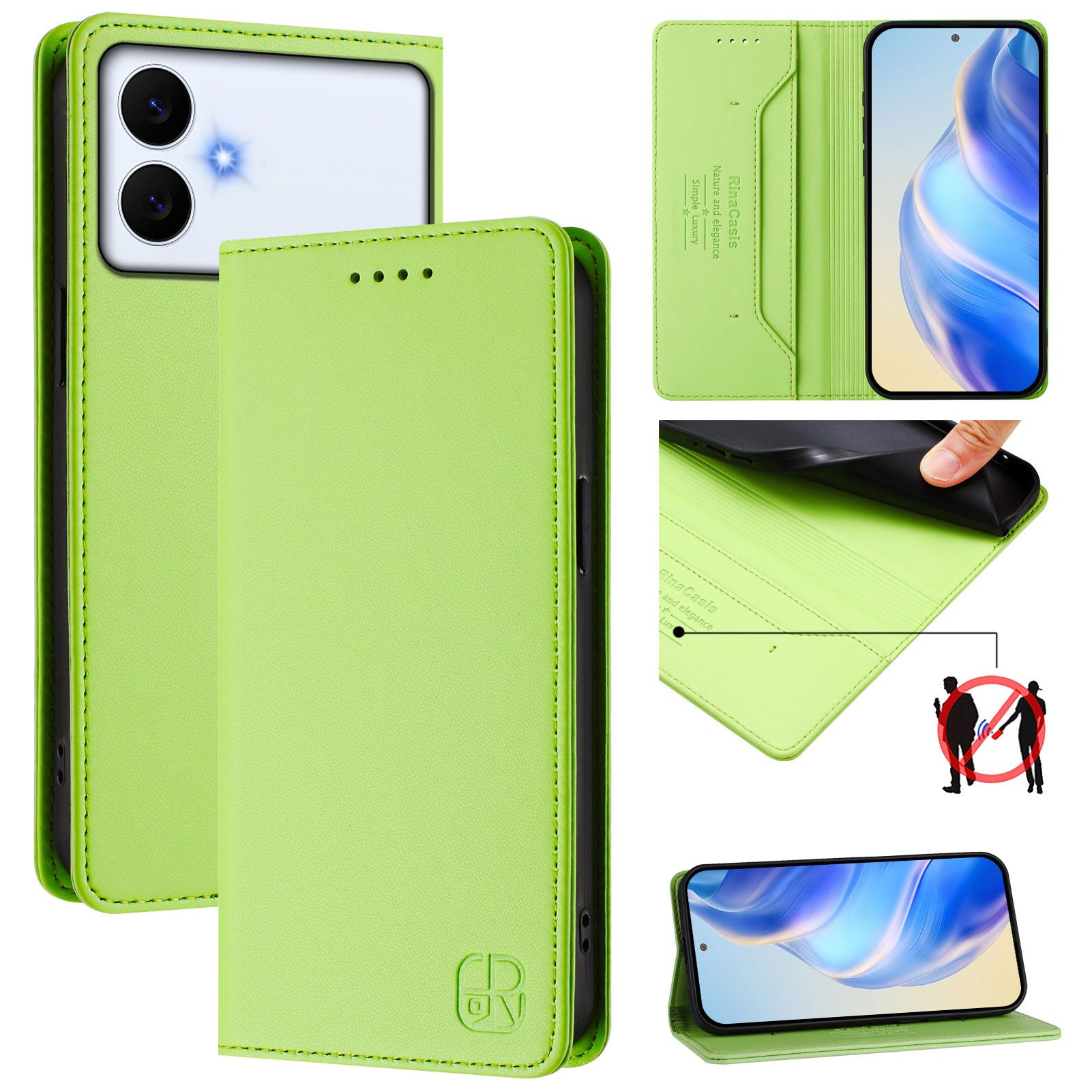 For-Samsung-Galaxy-S26-Edge-Leather-Case-RINACASIS-RC01-Phone-Cover-with-RFID-Blocking-Wallet-Stand-Green