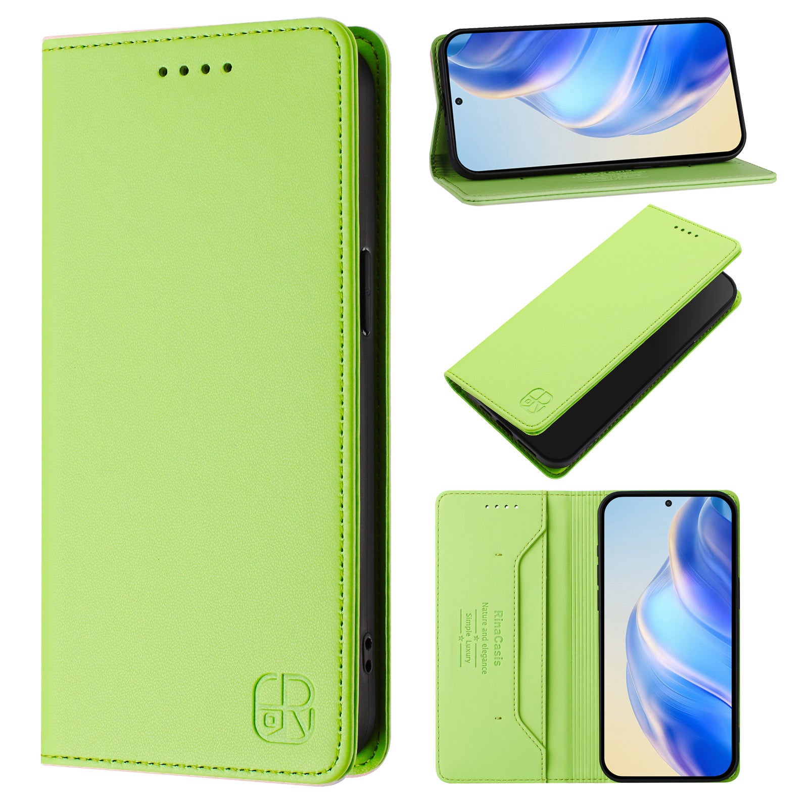 For-Samsung-Galaxy-S26-Edge-Leather-Case-RINACASIS-RC01-Phone-Cover-with-RFID-Blocking-Wallet-Stand-Green