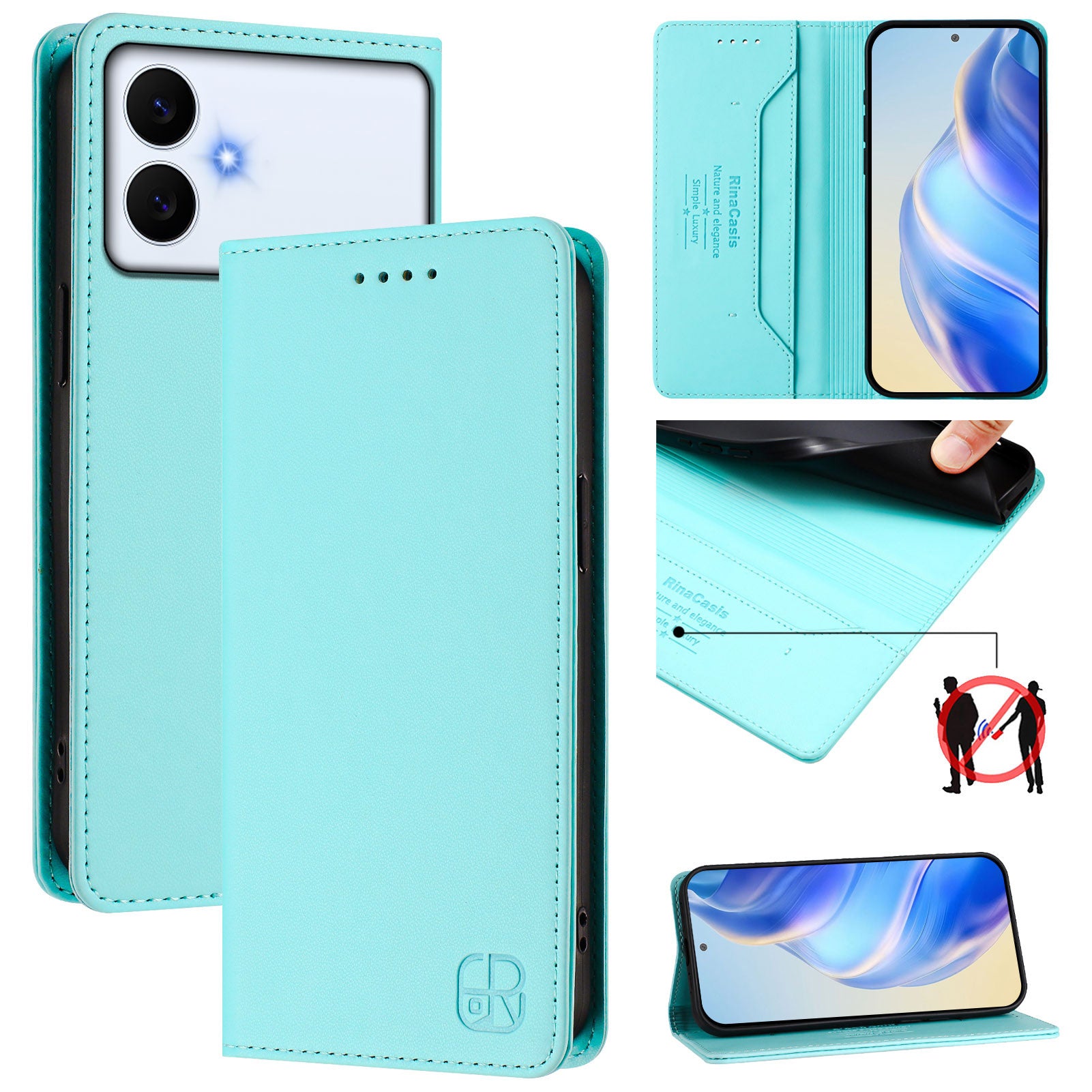 For-Samsung-Galaxy-S26-Edge-Leather-Case-RINACASIS-RC01-Phone-Cover-with-RFID-Blocking-Wallet-Stand-Mint-Green