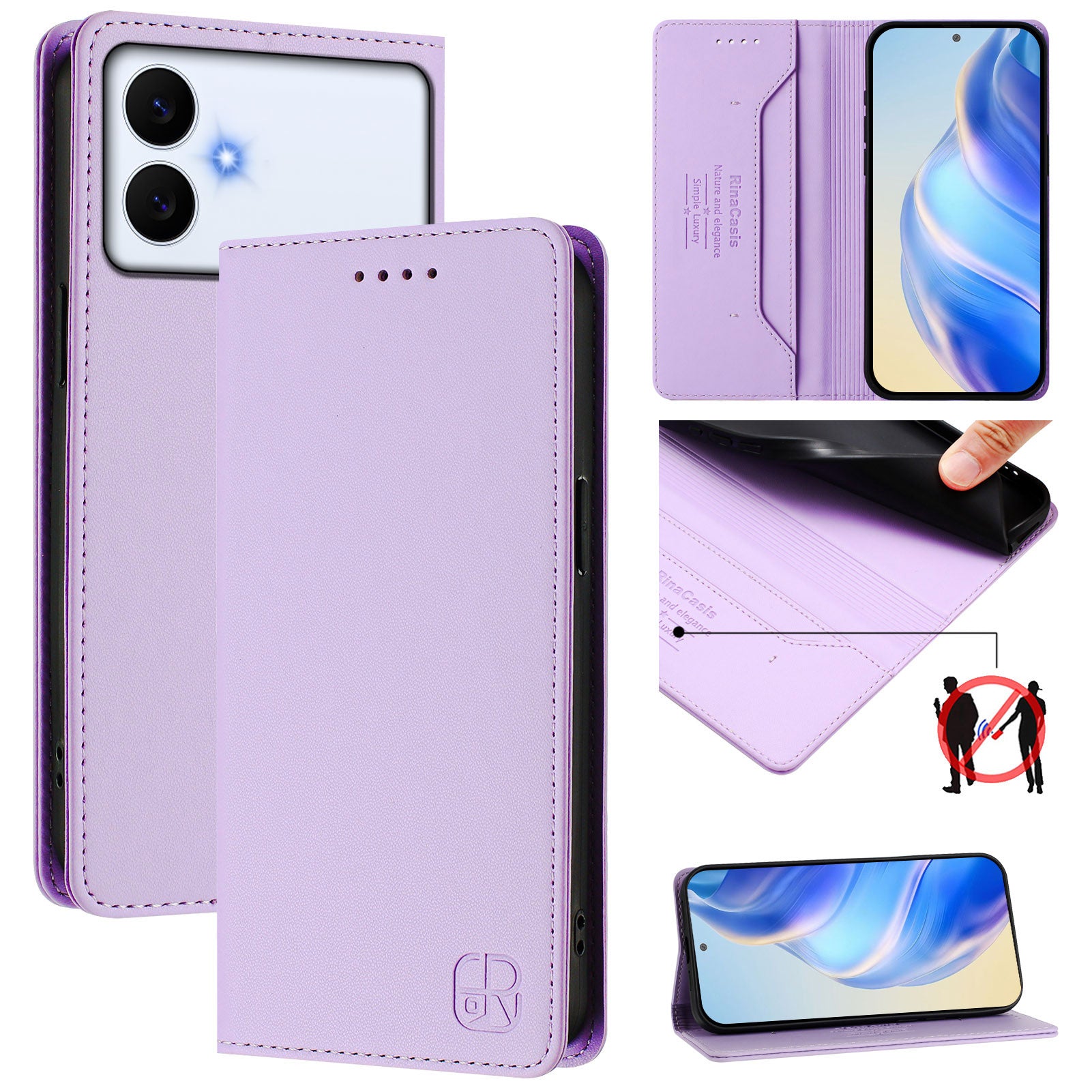 For-Samsung-Galaxy-S26-Edge-Leather-Case-RINACASIS-RC01-Phone-Cover-with-RFID-Blocking-Wallet-Stand-Light-Purple