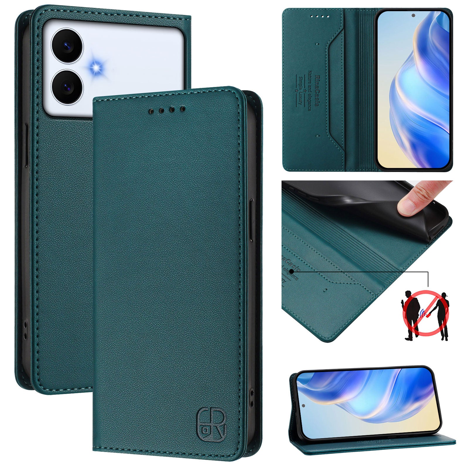 For-Samsung-Galaxy-S26-Edge-Leather-Case-RINACASIS-RC01-Phone-Cover-with-RFID-Blocking-Wallet-Stand-Dark-Green