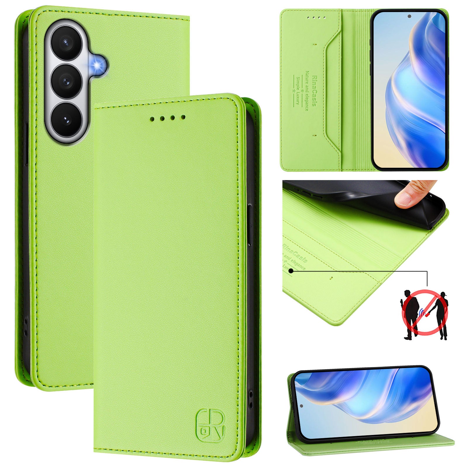 For-Samsung-Galaxy-S26-/-S26-Pro-Leather-Case-RINACASIS-RC01-Phone-Cover-with-RFID-Blocking-Wallet-Stand-Green