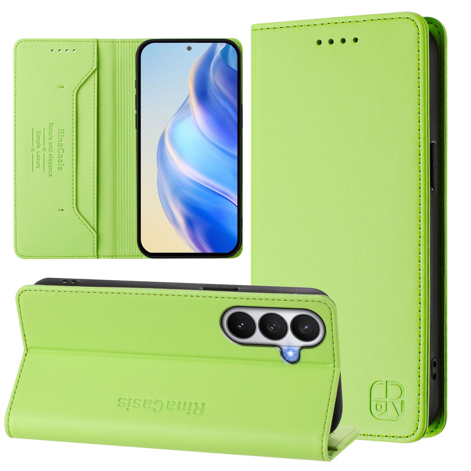 For-Samsung-Galaxy-S26-/-S26-Pro-Leather-Case-RINACASIS-RC01-Phone-Cover-with-RFID-Blocking-Wallet-Stand-Green