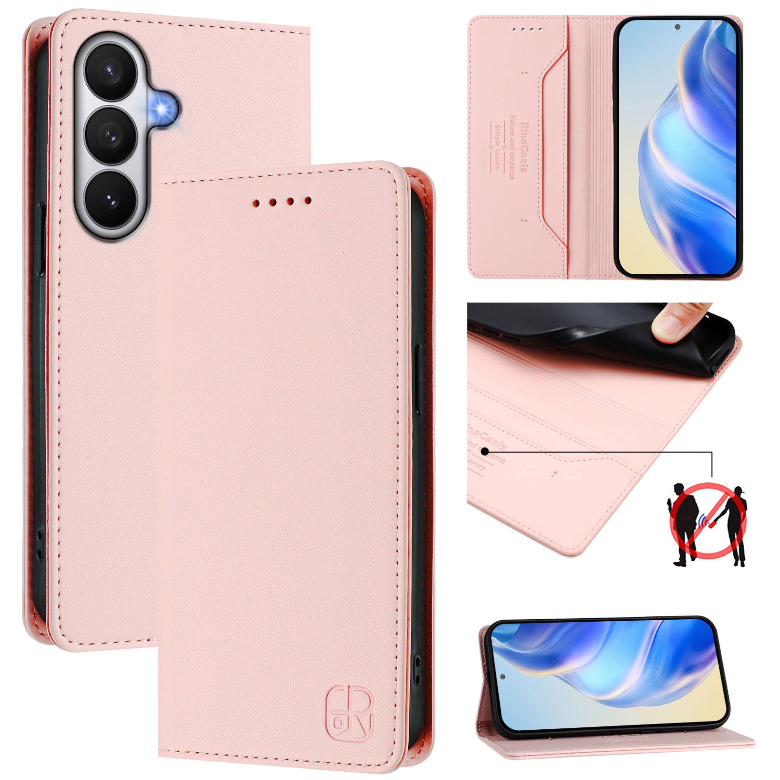 For-Samsung-Galaxy-S26-/-S26-Pro-Leather-Case-RINACASIS-RC01-Phone-Cover-with-RFID-Blocking-Wallet-Stand-Pink